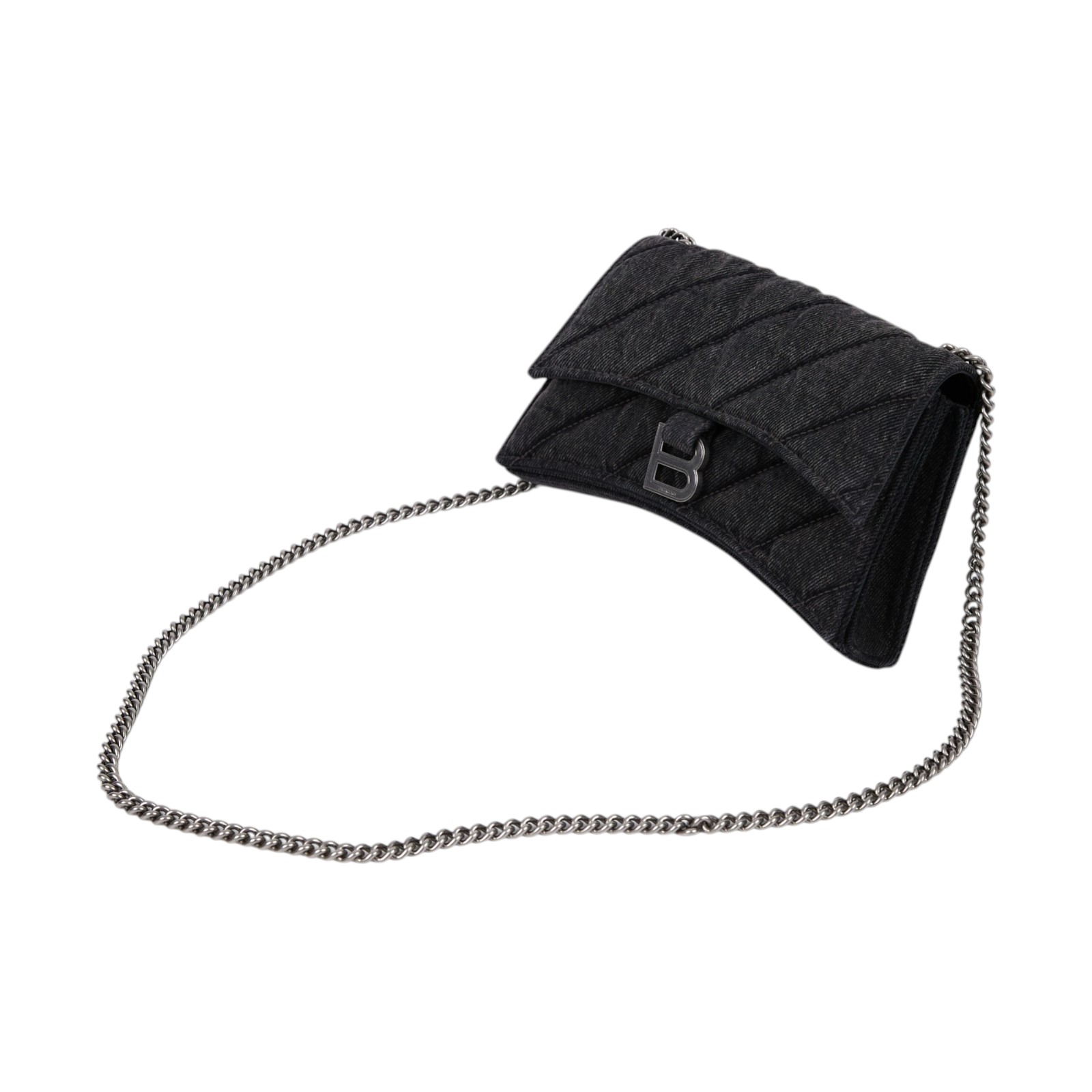 巴黎世家 BALENCIAGA Crush S 肩背包 7360162AAK1 黑牛仔CRUSH銀鍊包 無附屬品