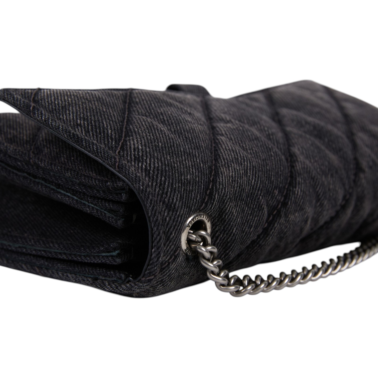 巴黎世家 BALENCIAGA Crush S 肩背包 7360162AAK1 黑牛仔CRUSH銀鍊包 無附屬品