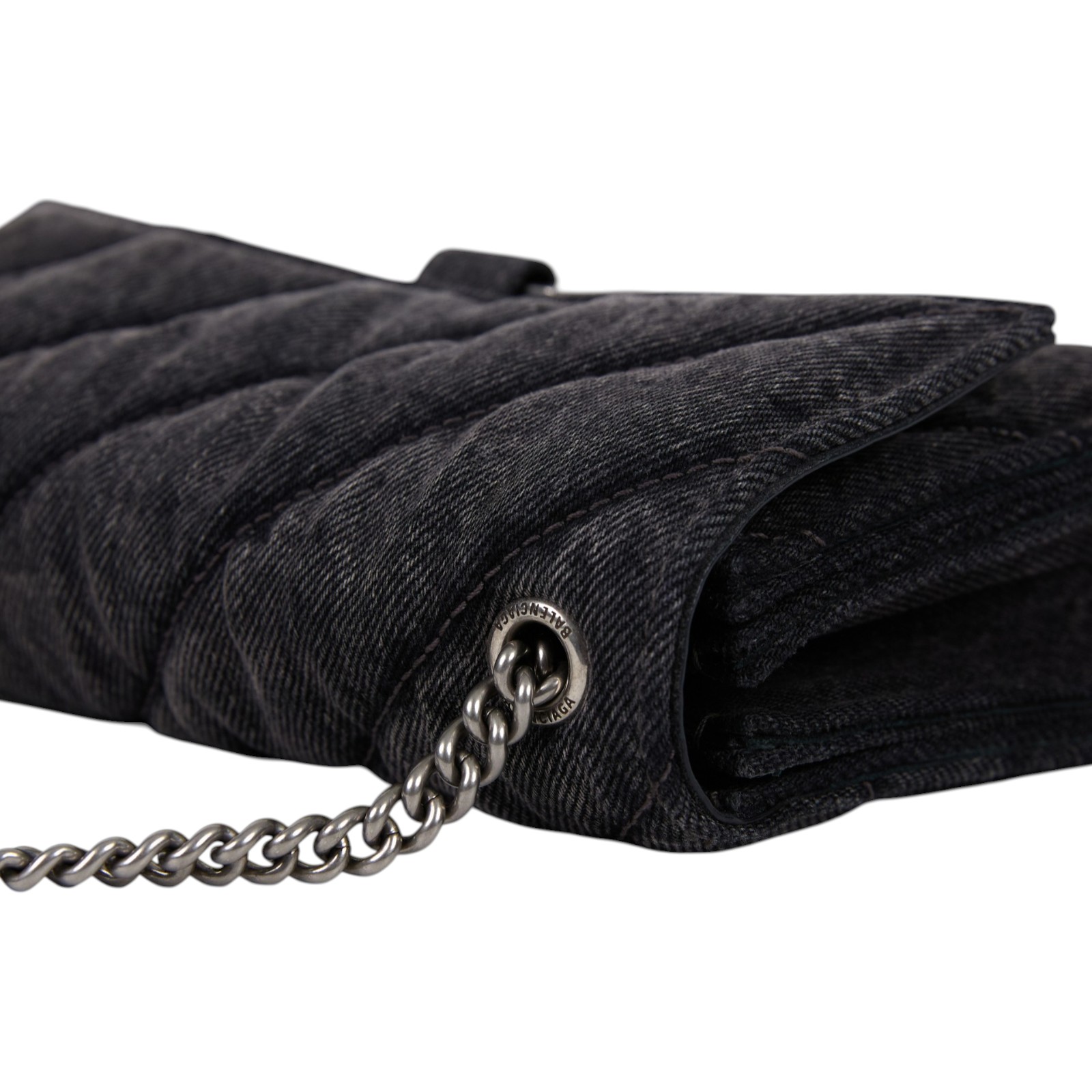 巴黎世家 BALENCIAGA Crush S 肩背包 7360162AAK1 黑牛仔CRUSH銀鍊包 無附屬品