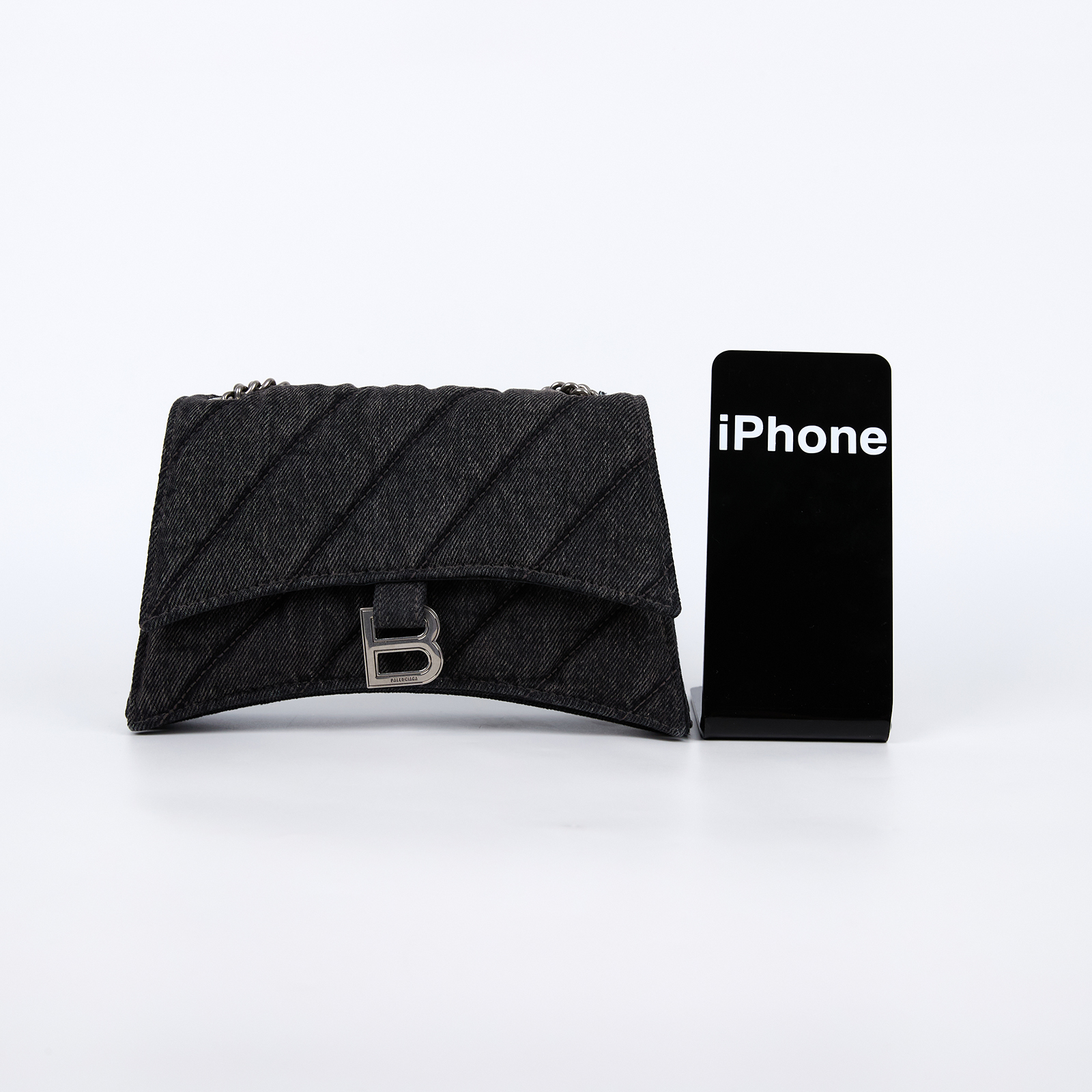 巴黎世家 BALENCIAGA Crush S 肩背包 7360162AAK1 黑牛仔CRUSH銀鍊包 無附屬品