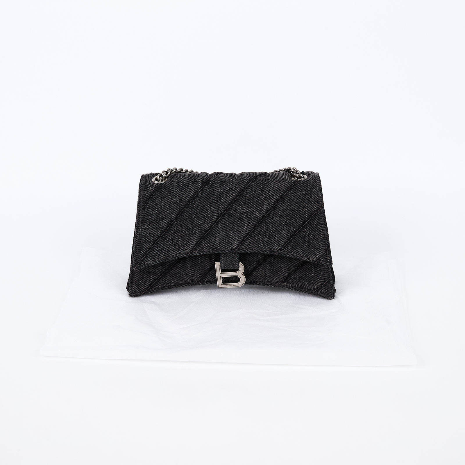 巴黎世家 BALENCIAGA Crush S 肩背包 7360162AAK1 黑牛仔CRUSH銀鍊包 無附屬品