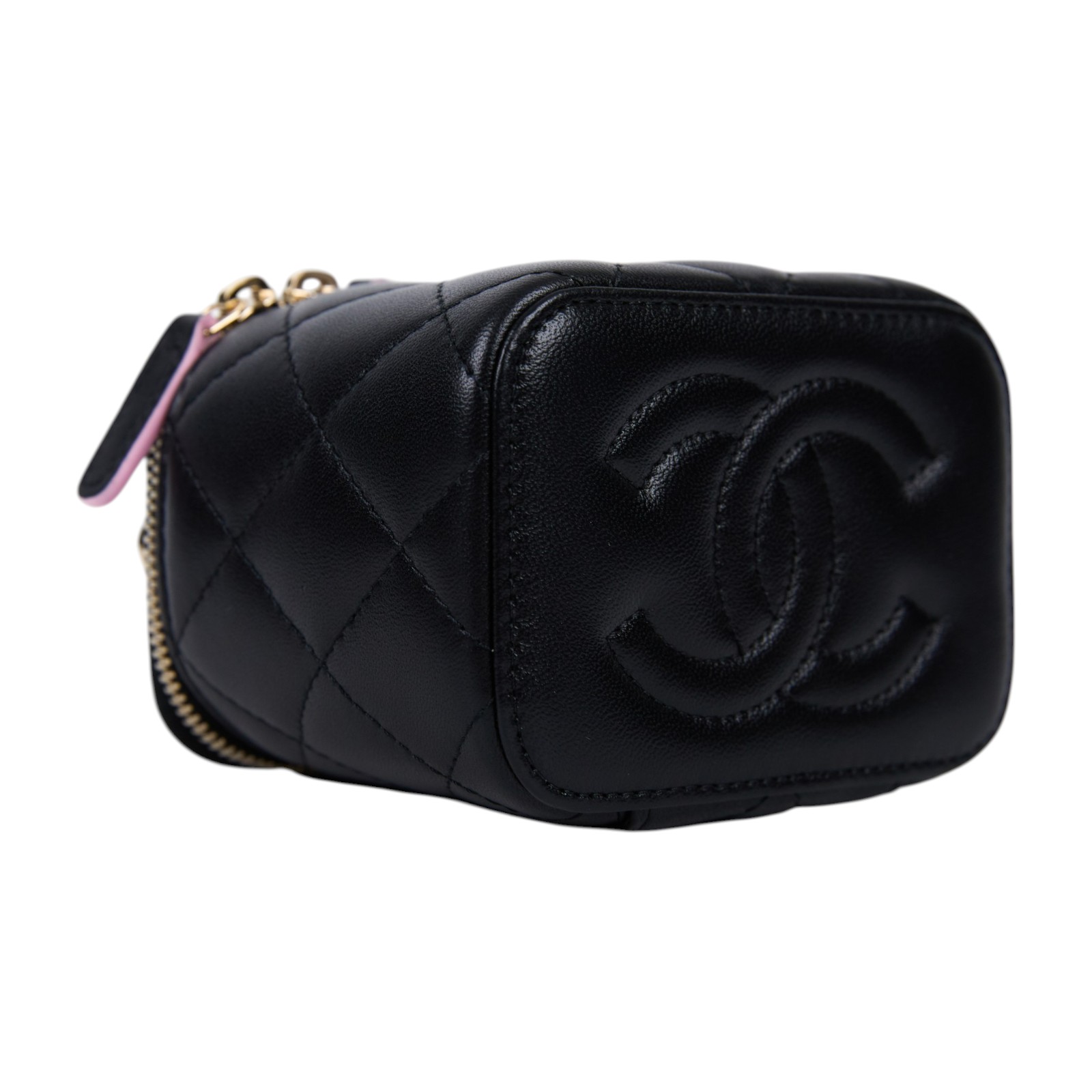 香奈兒 CHANEL Vanity Case 迷你 化妝箱 AP2198 晶片款 黑拚粉手提化妝箱 原廠盒子/防塵袋