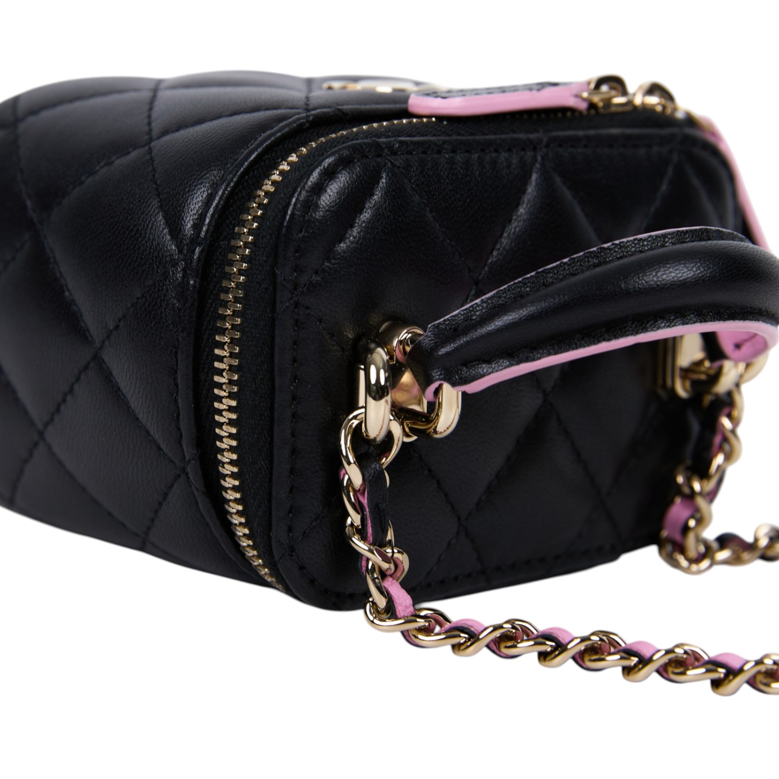 香奈兒 CHANEL Vanity Case 迷你 化妝箱 AP2198 晶片款 黑拚粉手提化妝箱 原廠盒子/防塵袋