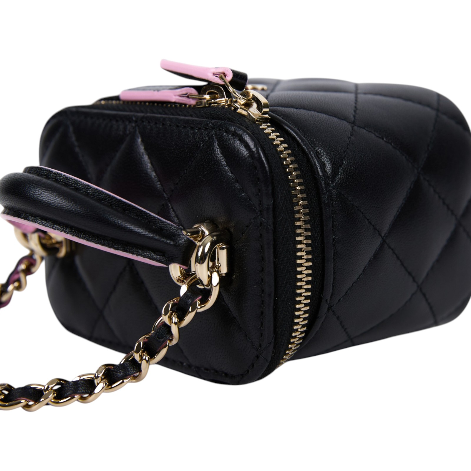 香奈兒 CHANEL Vanity Case 迷你 化妝箱 AP2198 晶片款 黑拚粉手提化妝箱 原廠盒子/防塵袋