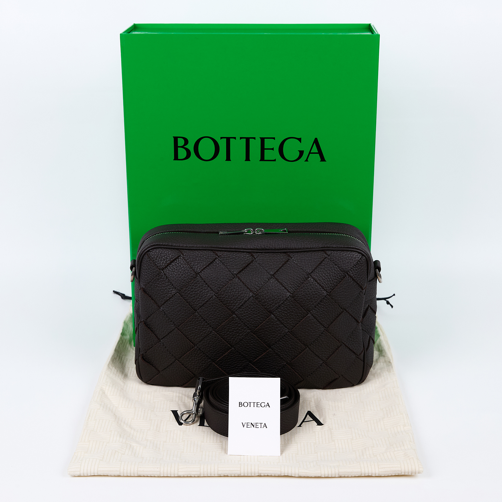 寶緹嘉 BOTTEGA VENETA Intrecciato 斜背包 755925V4G31 深咖寬編織肩背包 原廠盒子/防塵袋