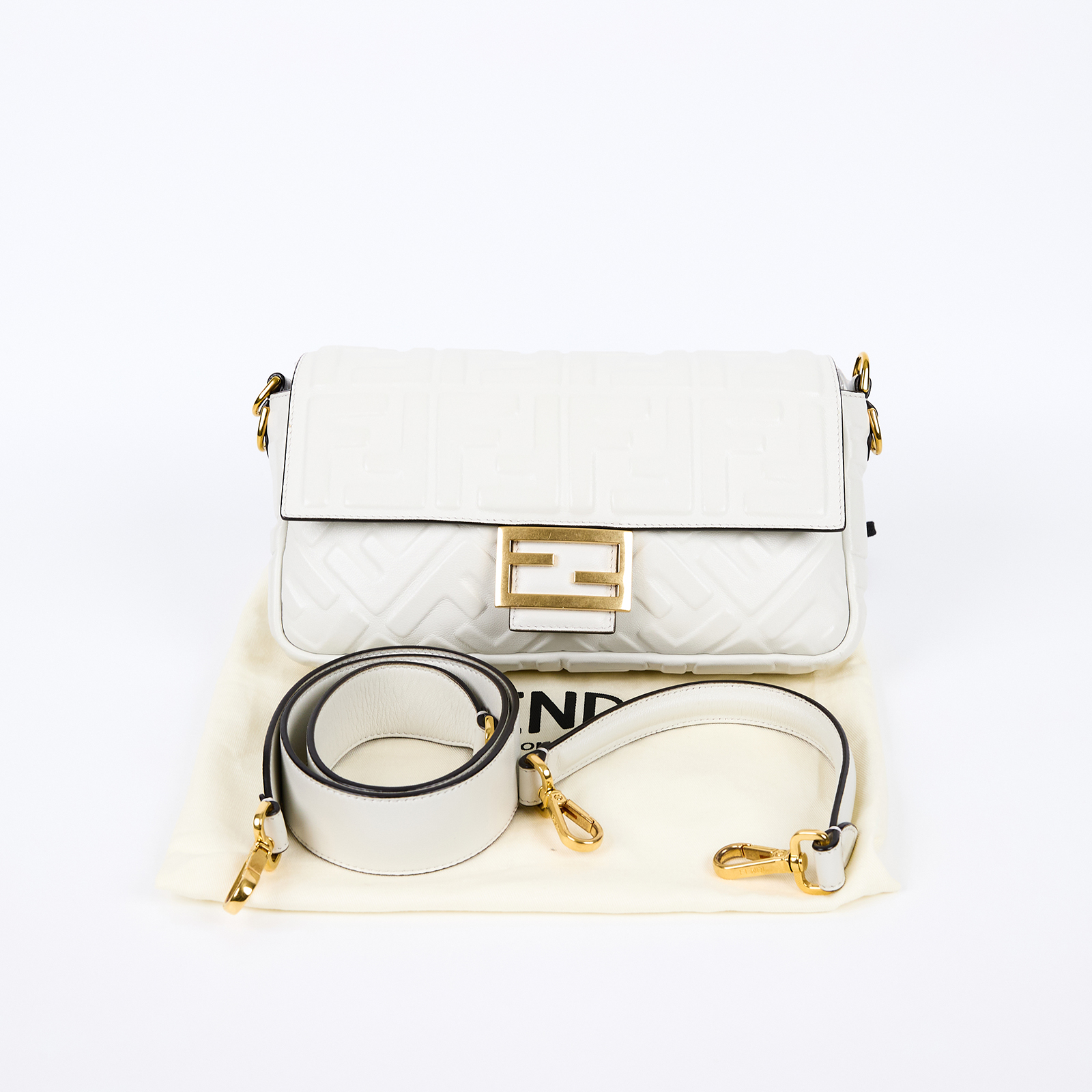 芬迪 FENDI 手提包 肩背包 法棍包 8BR600A72V 白BAGUETTE肩背包 防塵袋