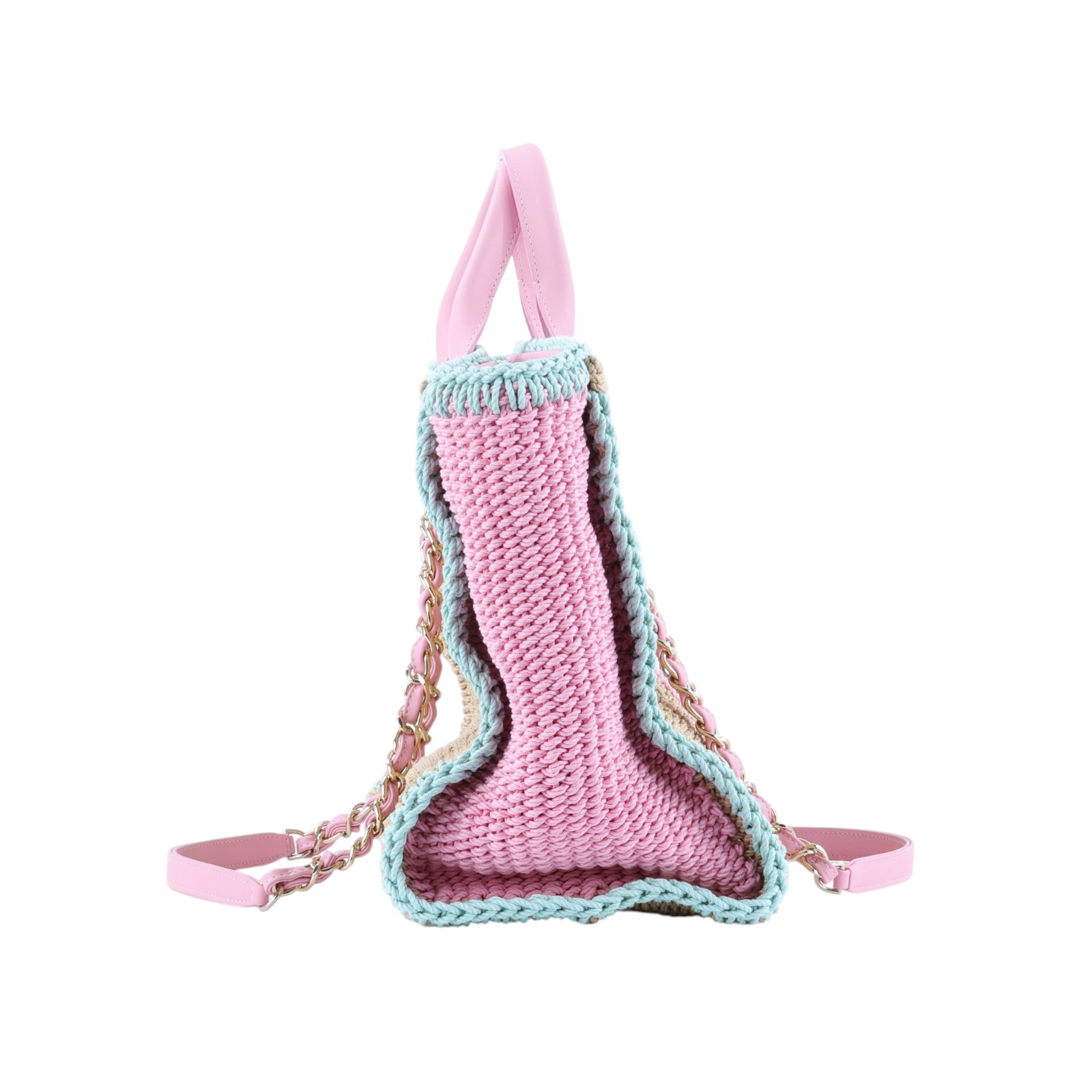 香奈兒 CHANEL 沙灘包 托特包  晶片款 粉藍拚色編織沙灘包 防塵袋