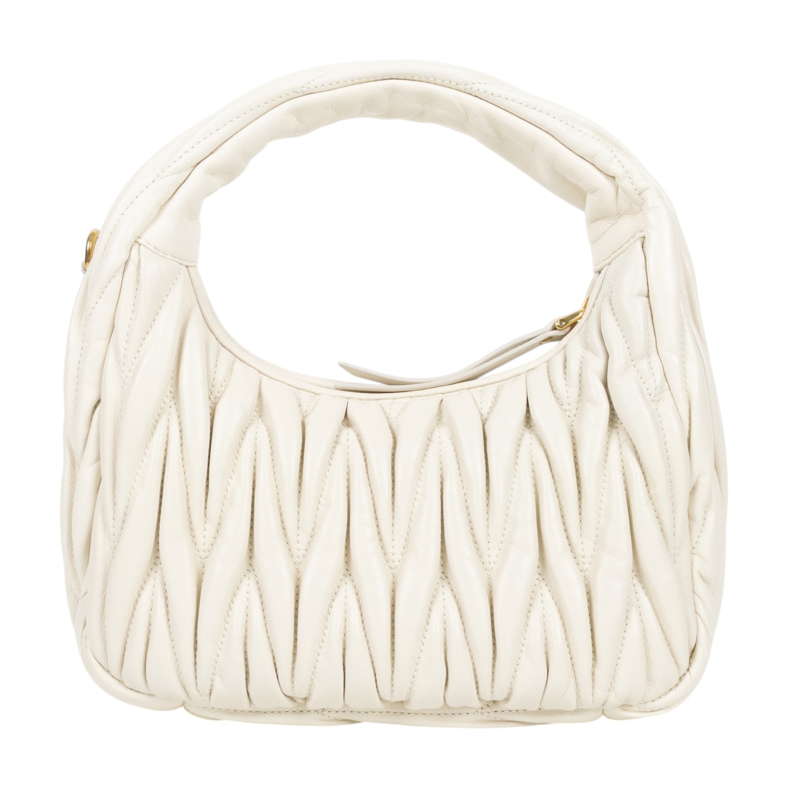 繆繆 MIU MIU Wander Matelasse 納帕皮革半月形手袋 5BC125_AN88 白抓皺WANDER半月包 小號 防塵袋