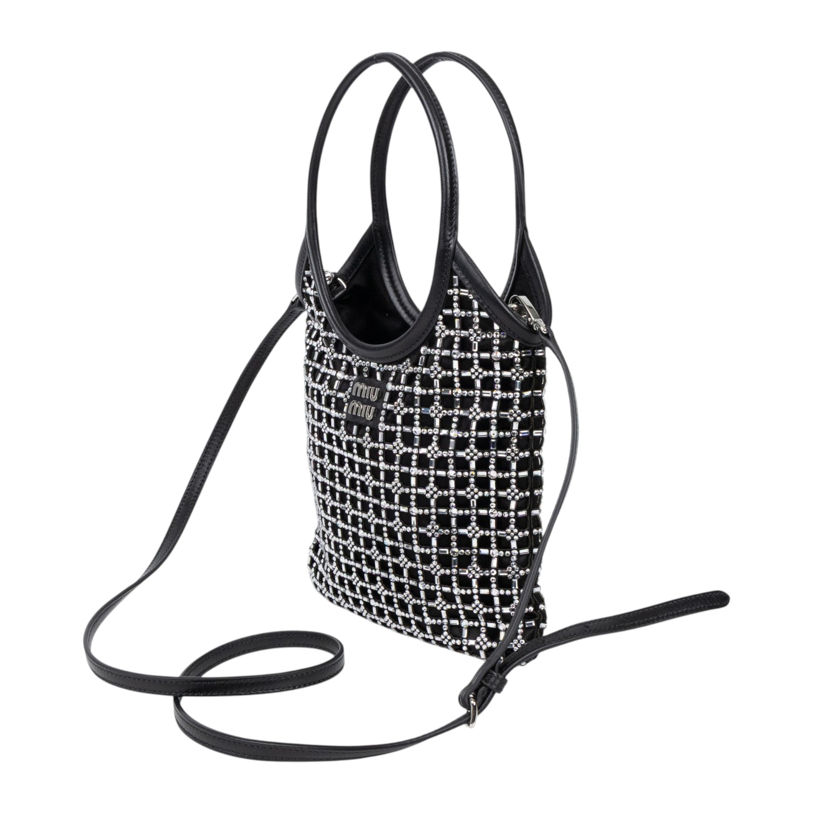 繆繆 MIU MIU Ivy 帆布手袋 迷你 5BA281_2F7L 黑緞面水鑽IVY 防塵袋