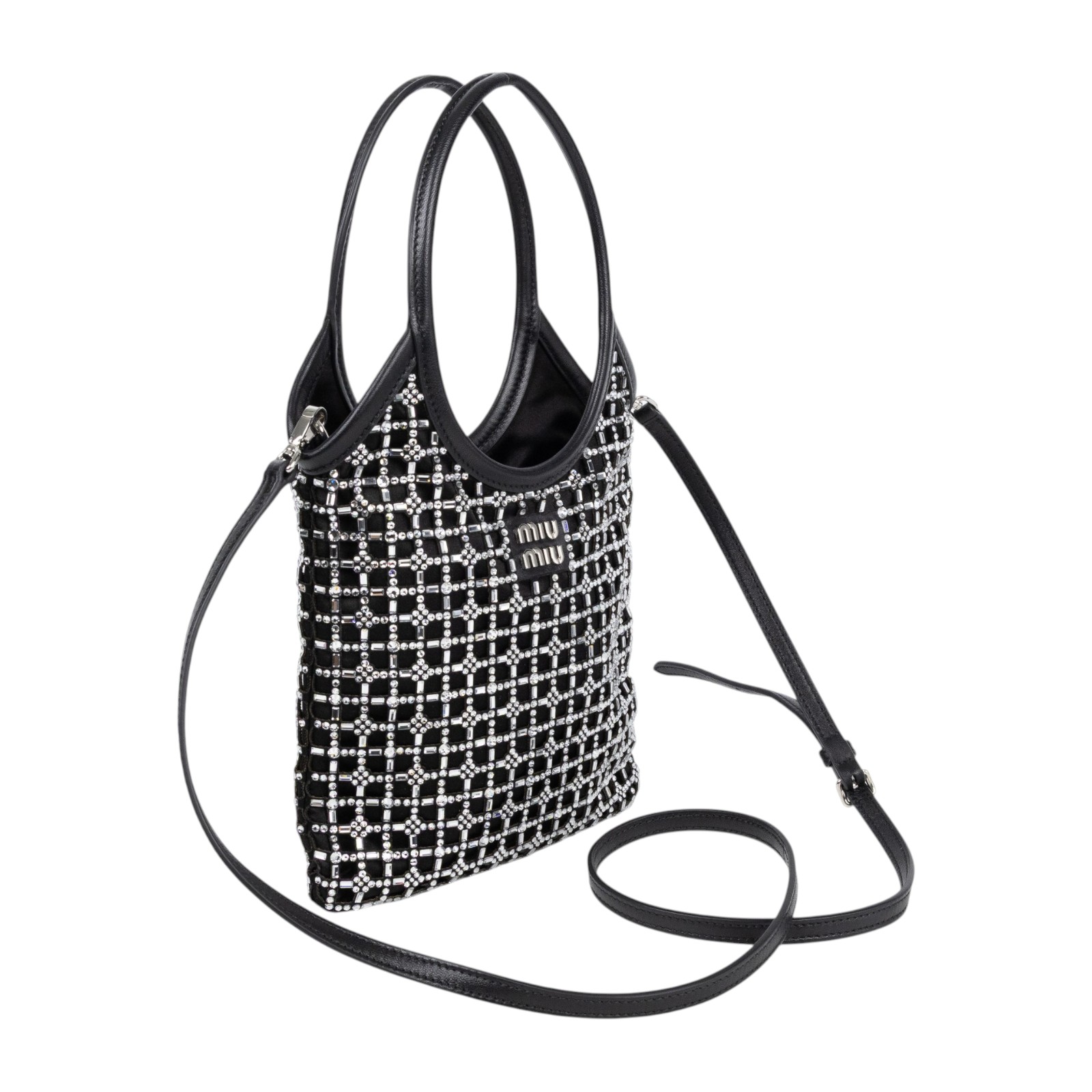 繆繆 MIU MIU Ivy 帆布手袋 迷你 5BA281_2F7L 黑緞面水鑽IVY 防塵袋