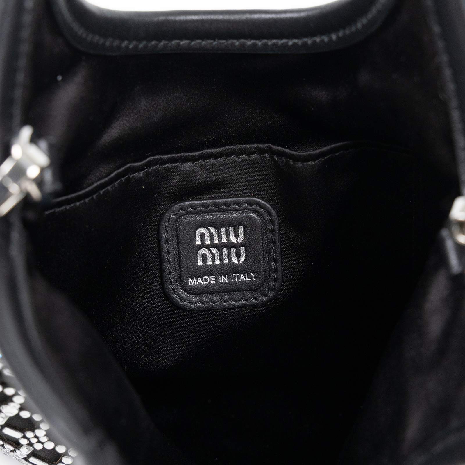 繆繆 MIU MIU Ivy 帆布手袋 迷你 5BA281_2F7L 黑緞面水鑽IVY 防塵袋