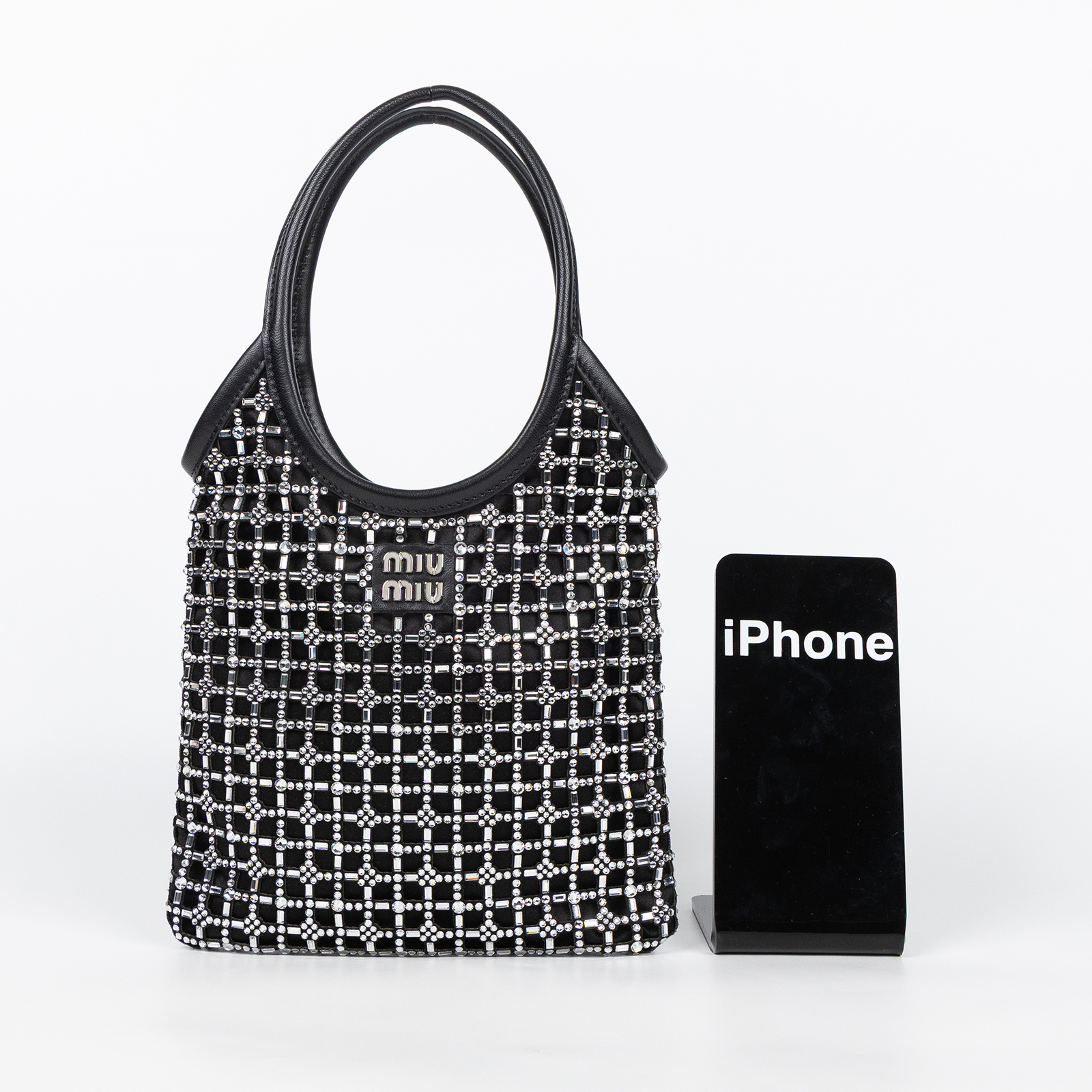 繆繆 MIU MIU Ivy 帆布手袋 迷你 5BA281_2F7L 黑緞面水鑽IVY 防塵袋