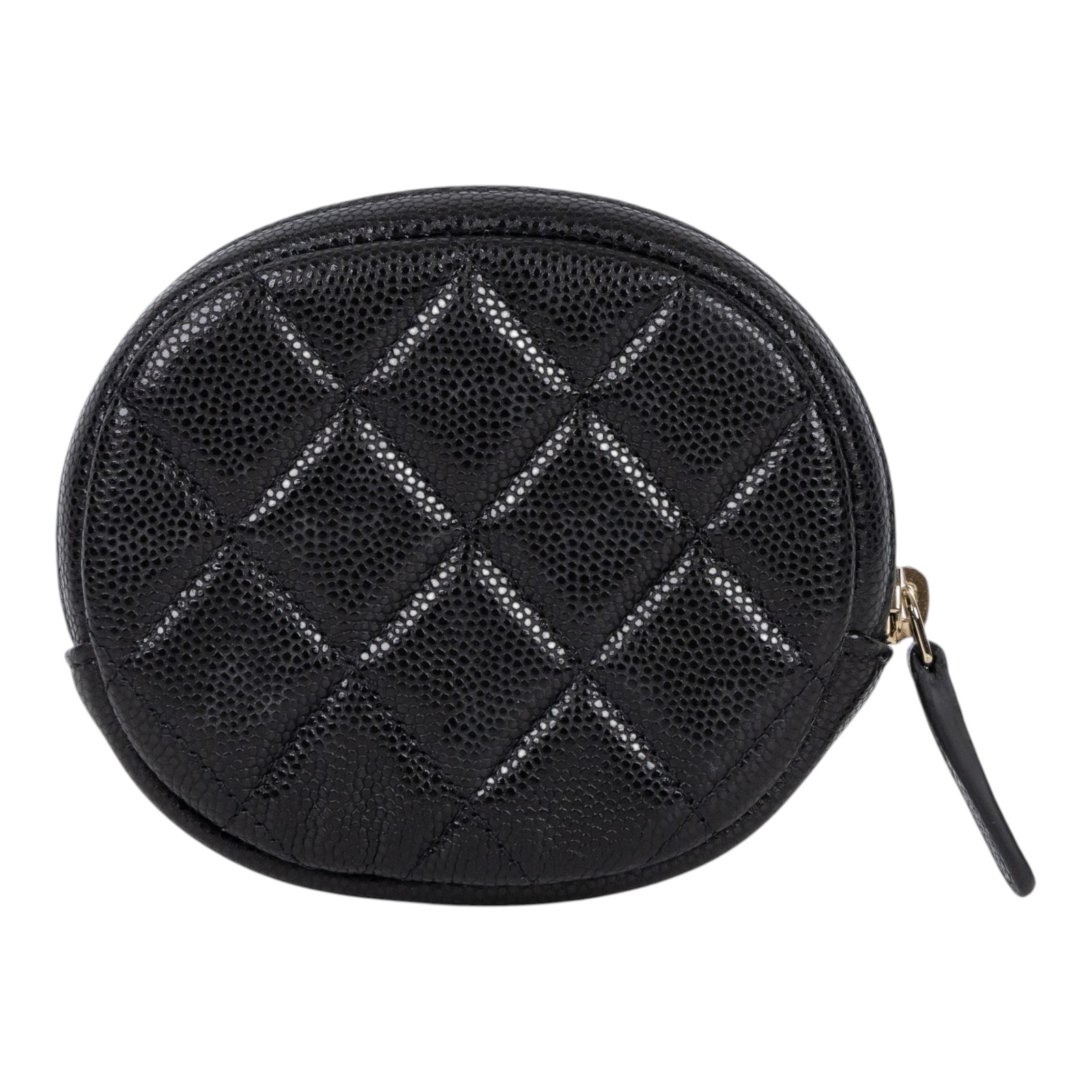 香奈兒 CHANEL CC logo 零錢包 A68995 黑金荔枝橢圓拉鍊零錢包 原廠盒子/防塵袋/保證卡