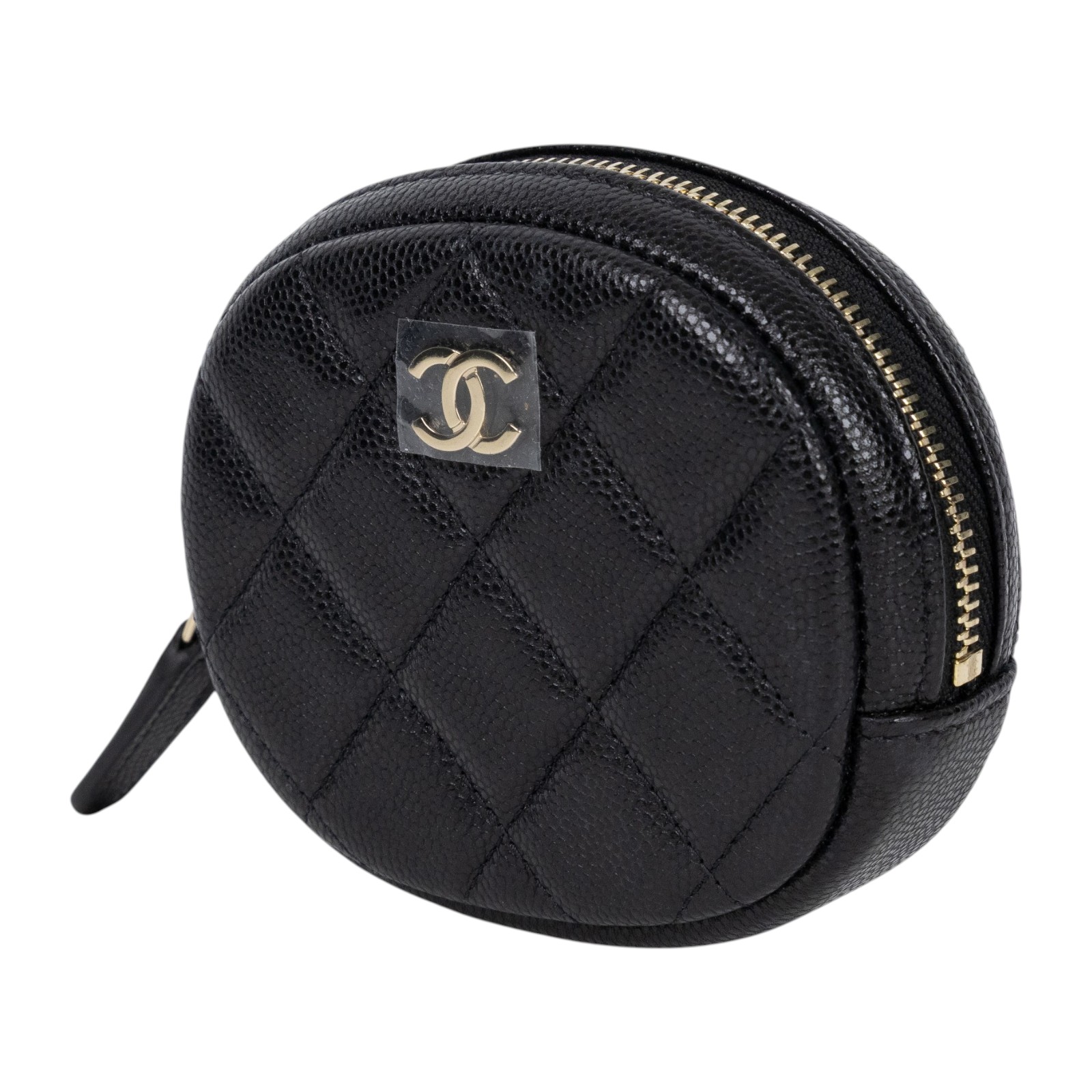 香奈兒 CHANEL CC logo 零錢包 A68995 黑金荔枝橢圓拉鍊零錢包 原廠盒子/防塵袋/保證卡