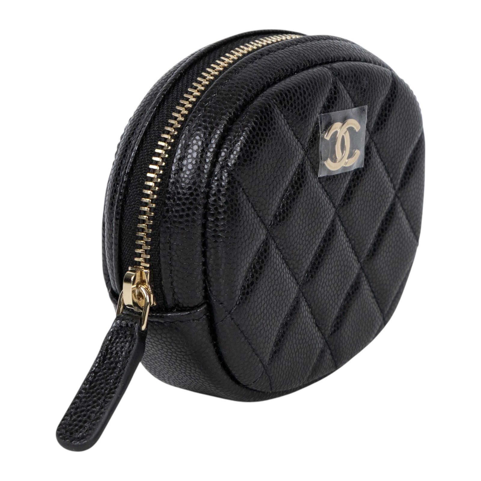 香奈兒 CHANEL CC logo 零錢包 A68995 黑金荔枝橢圓拉鍊零錢包 原廠盒子/防塵袋/保證卡