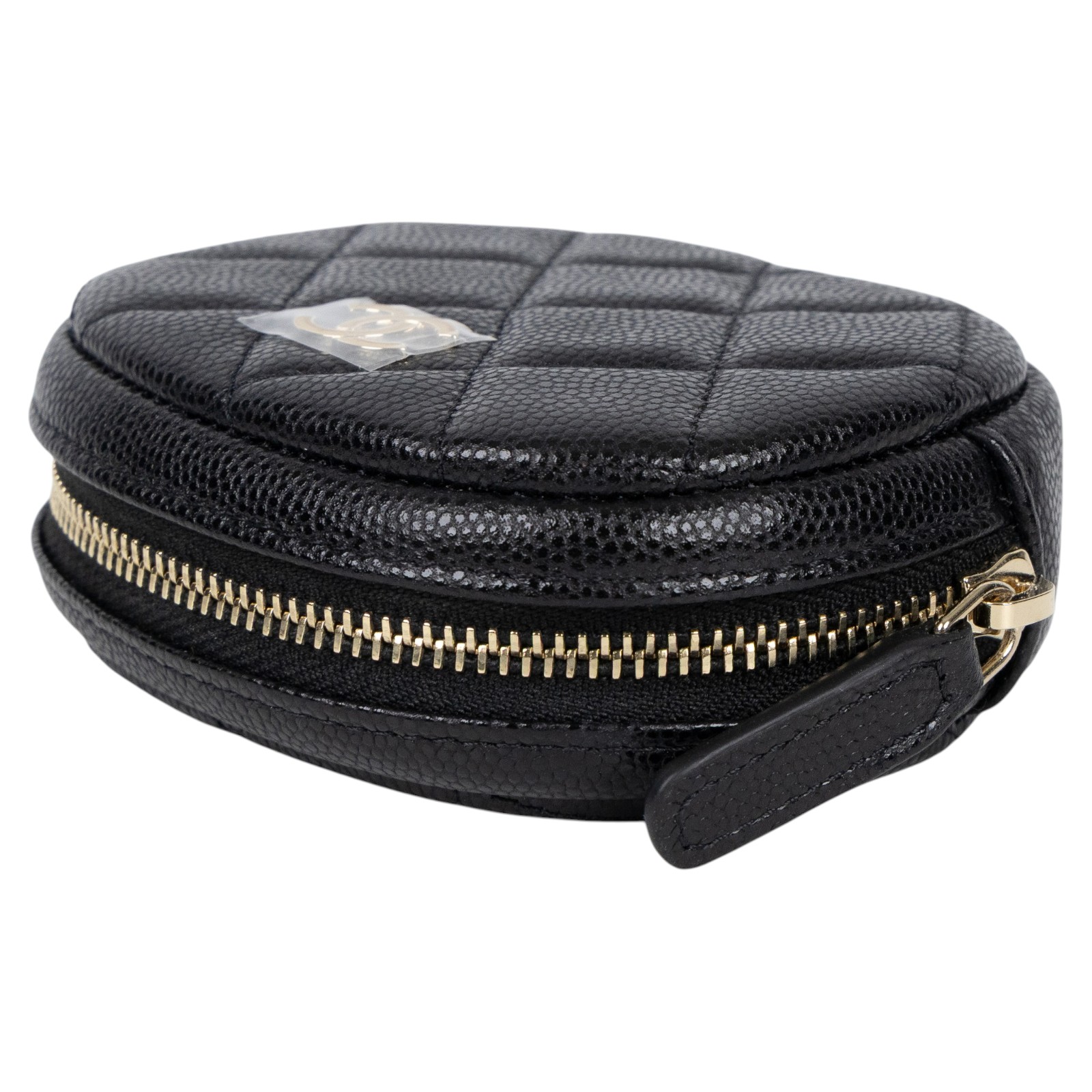 香奈兒 CHANEL CC logo 零錢包 A68995 黑金荔枝橢圓拉鍊零錢包 原廠盒子/防塵袋/保證卡