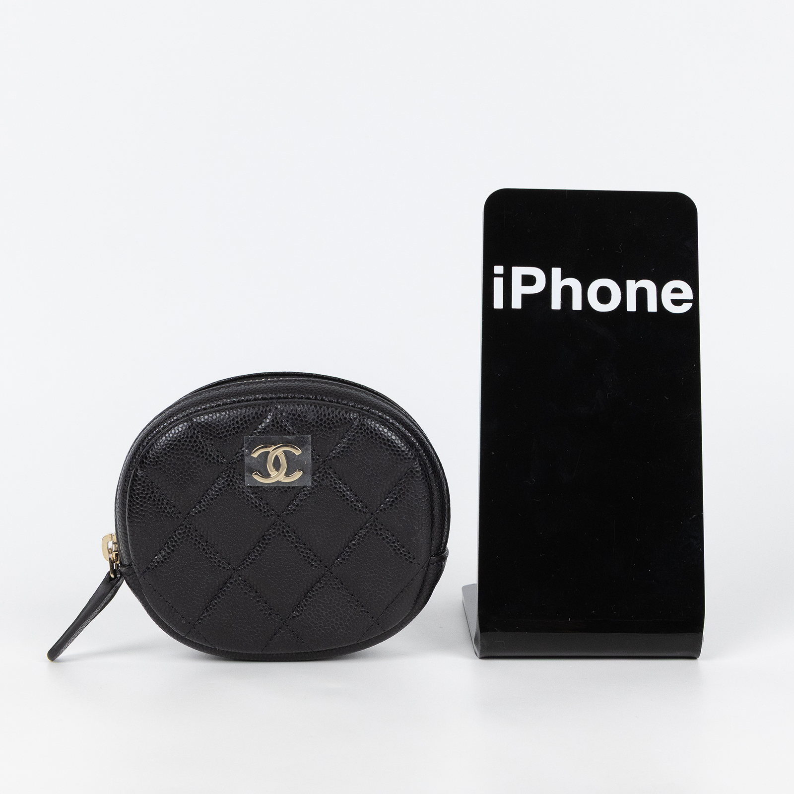 香奈兒 CHANEL CC logo 零錢包 A68995 黑金荔枝橢圓拉鍊零錢包 原廠盒子/防塵袋/保證卡