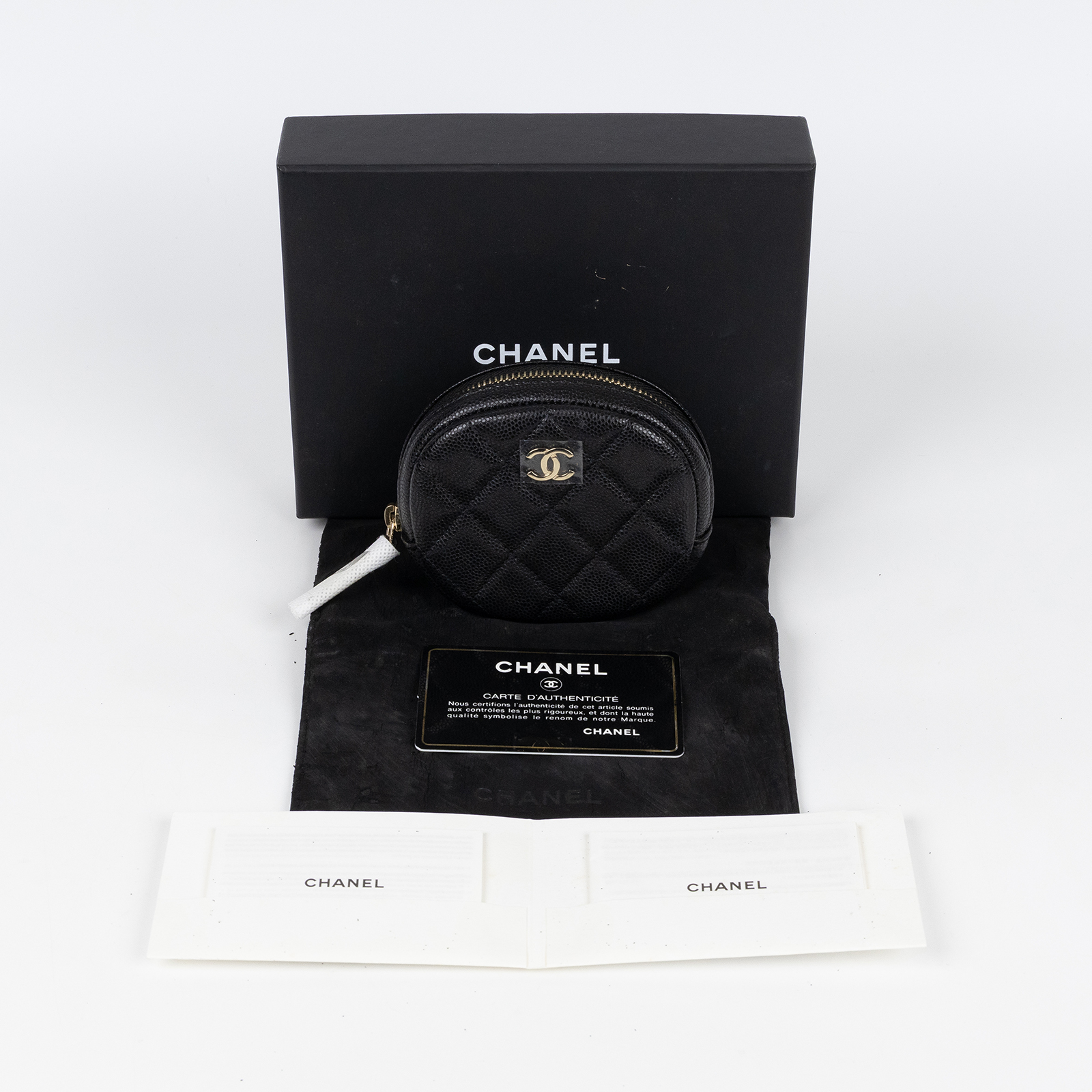 香奈兒 CHANEL CC logo 零錢包 A68995 黑金荔枝橢圓拉鍊零錢包 原廠盒子/防塵袋/保證卡