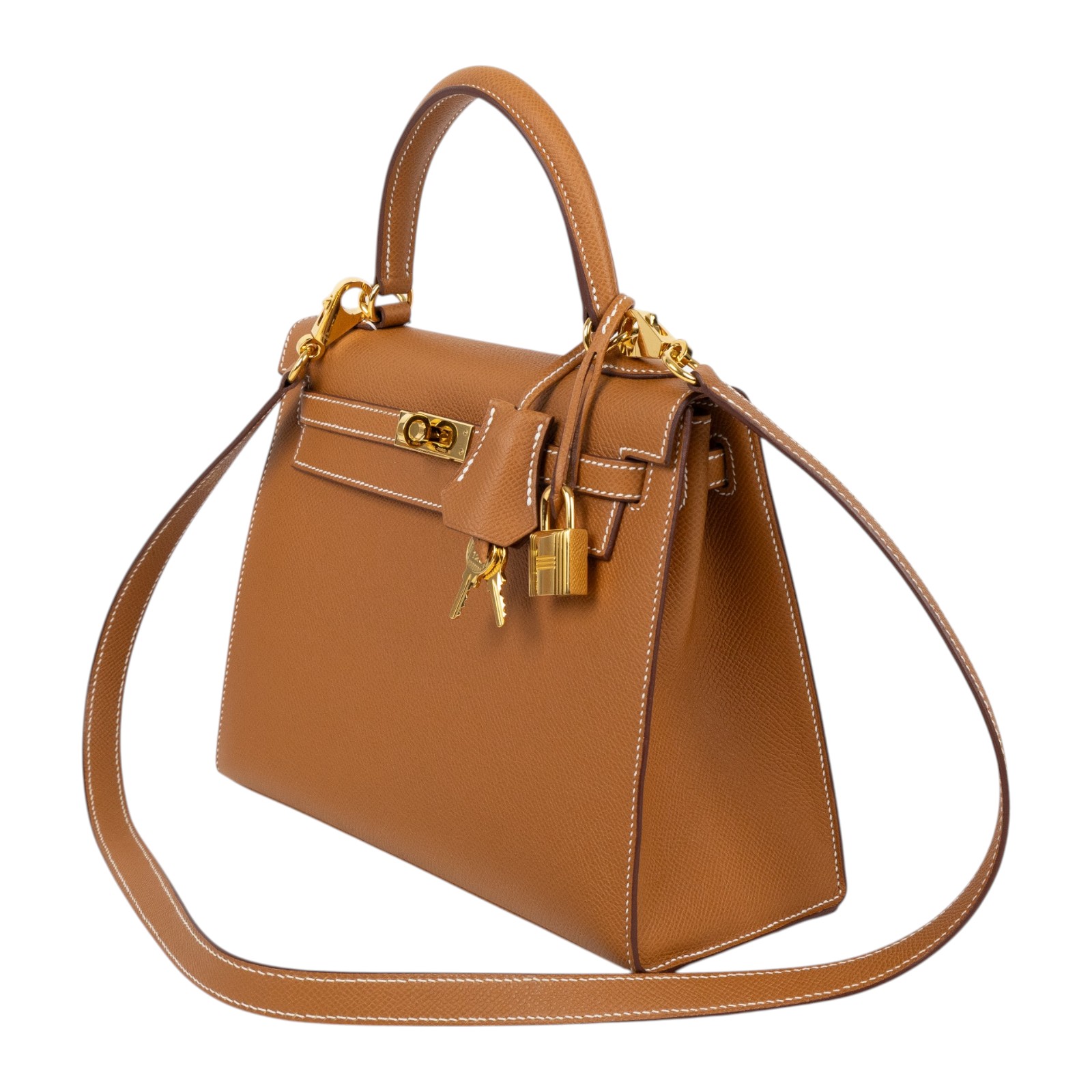 愛馬仕 Hermes Kelly Bag 凱莉包 25 KL25 UMA542DE U刻金棕金KELLY25 EPSOM 防塵袋/鎖組/背帶