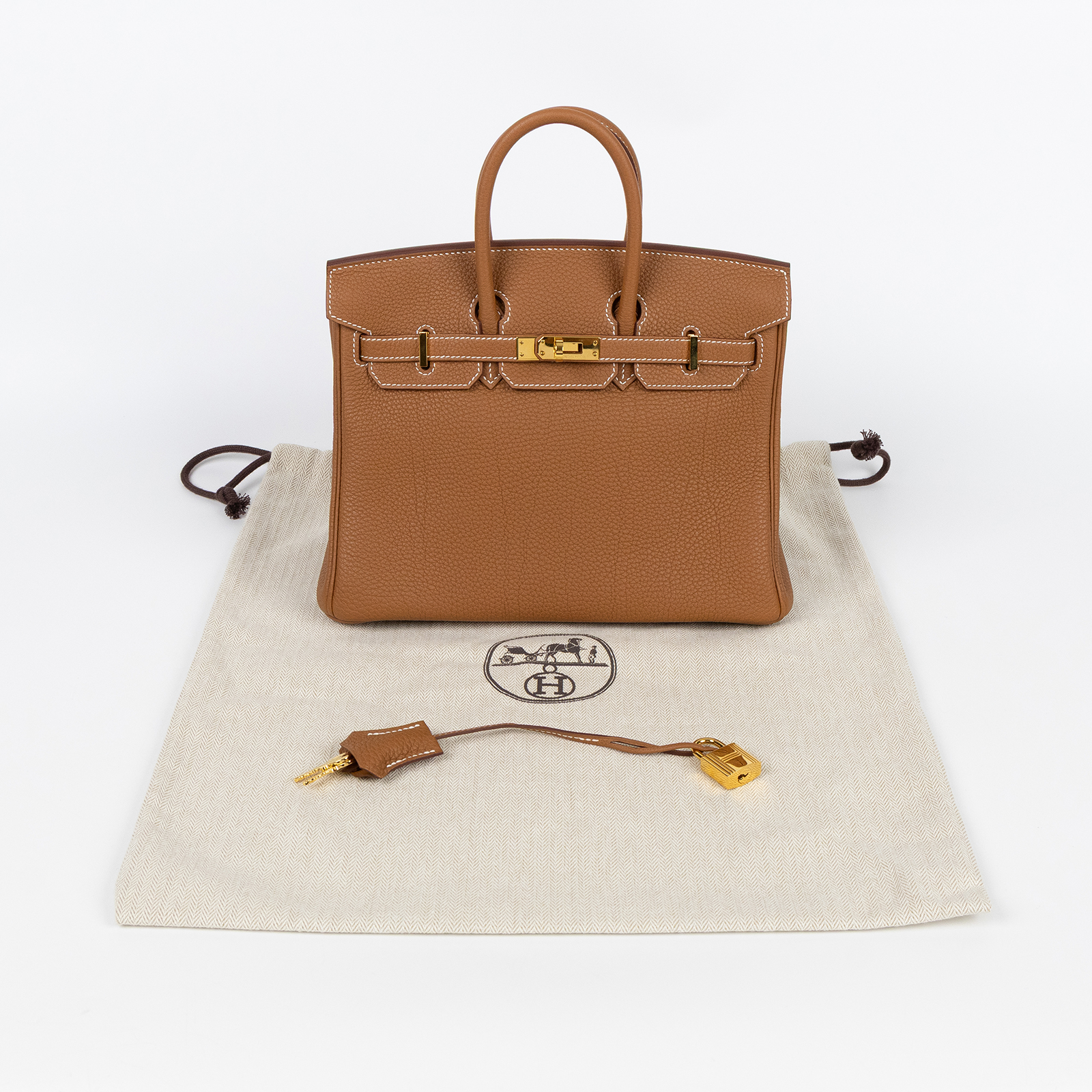 愛馬仕 Hermes Birkin Bag 柏金包 25 BK25 WPY524NF W刻金棕BIRKIN TOGO 防塵袋/鎖組