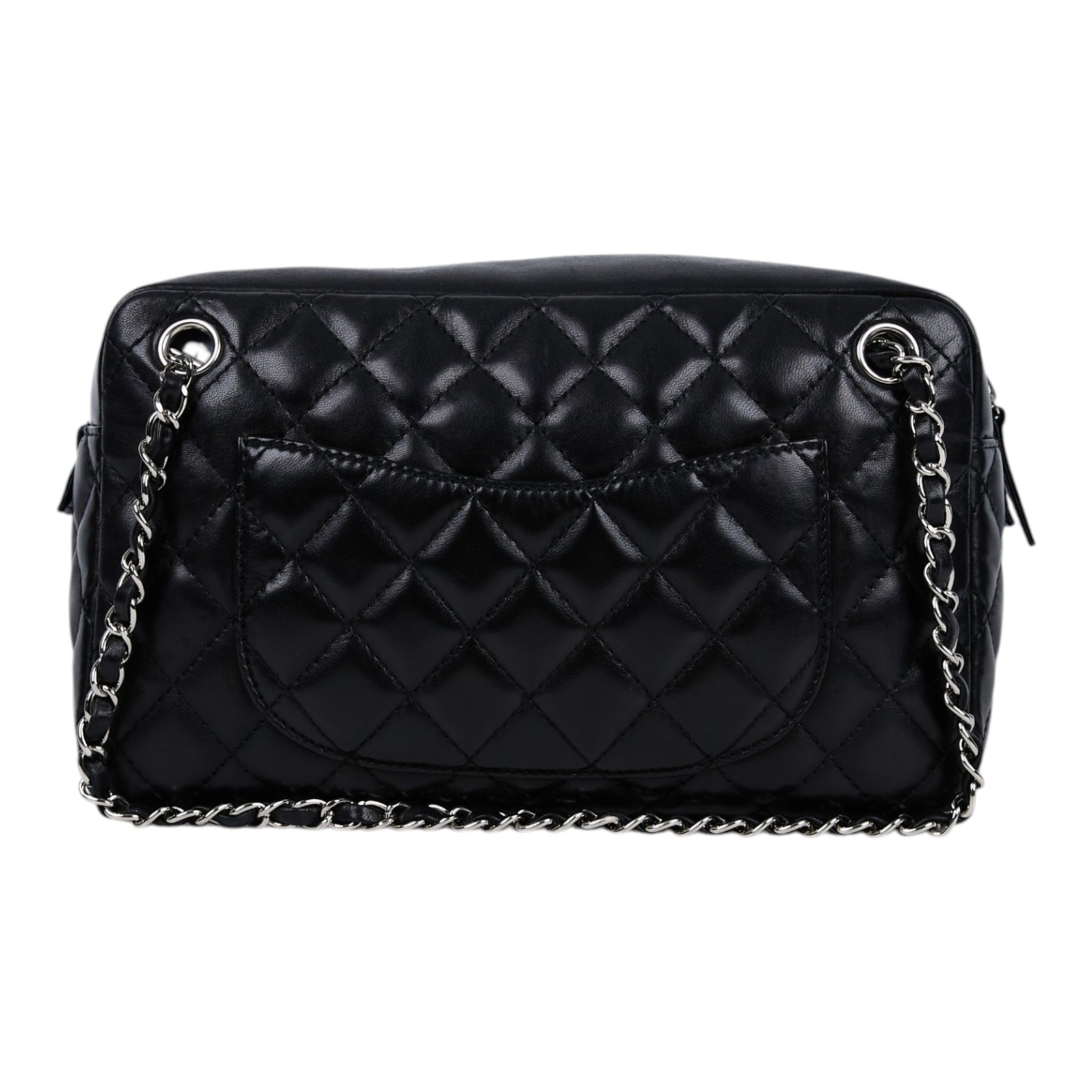 香奈兒 CHANEL Matelasse 肩背包  12開黑銀羊肩背包 防塵袋/保證卡