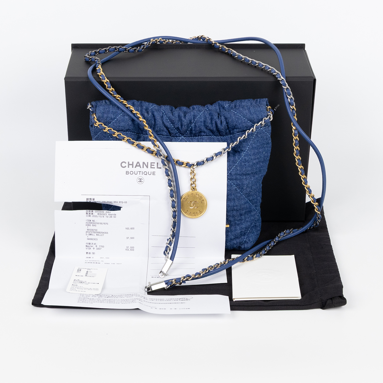 香奈兒 CHANEL 22 迷你 束口包 AS3980 B20818 晶片款 丹寧22包 MINI 新版 原廠盒子/防塵袋/背帶/購買證明影本