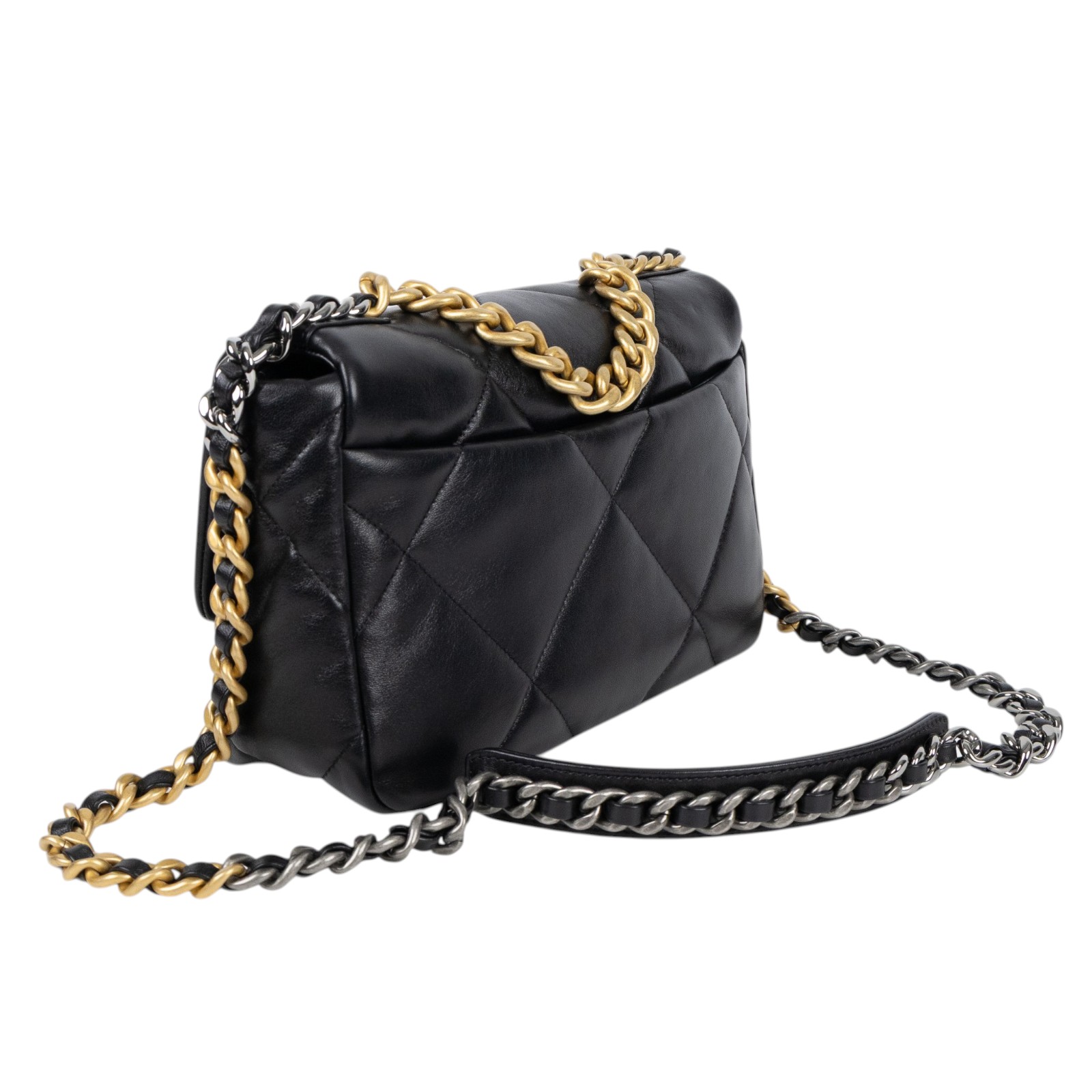 香奈兒 CHANEL 19 口蓋包 菱格紋 金銀鍊帶 手提 肩背包 AS1160 晶片款 黑金19包 26CM 原廠盒子/防塵袋
