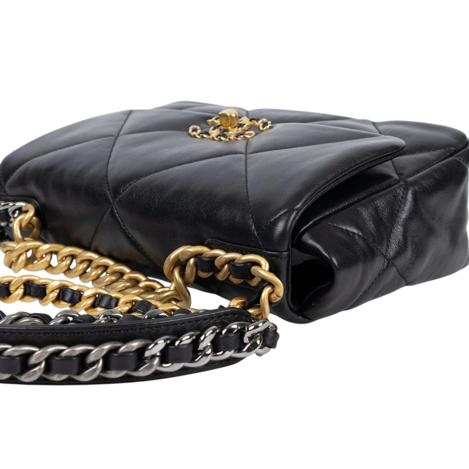 香奈兒 CHANEL 19 口蓋包 菱格紋 金銀鍊帶 手提 肩背包 AS1160 晶片款 黑金19包 26CM 原廠盒子/防塵袋