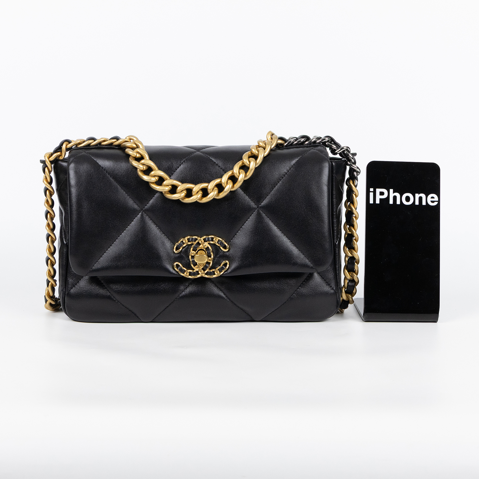 香奈兒 CHANEL 19 口蓋包 菱格紋 金銀鍊帶 手提 肩背包 AS1160 晶片款 黑金19包 26CM 原廠盒子/防塵袋