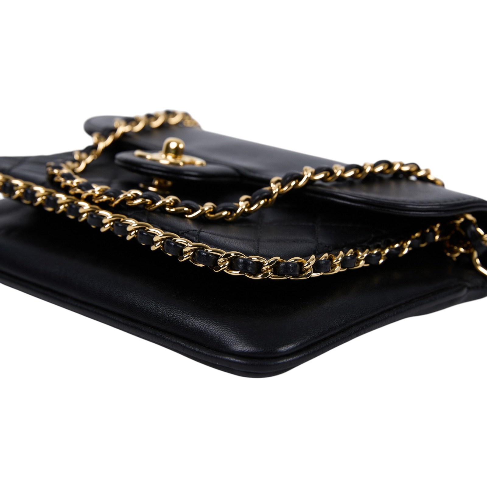 香奈兒 CHANEL Unchained 口蓋包  23開黑羊鍊條斜背包 保證卡