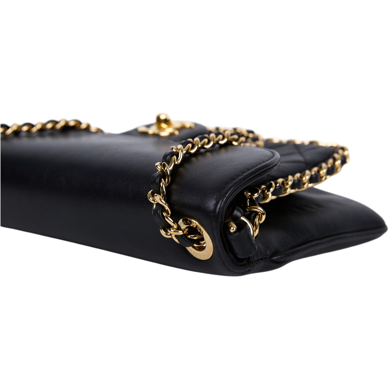 香奈兒 CHANEL Unchained 口蓋包  23開黑羊鍊條斜背包 保證卡