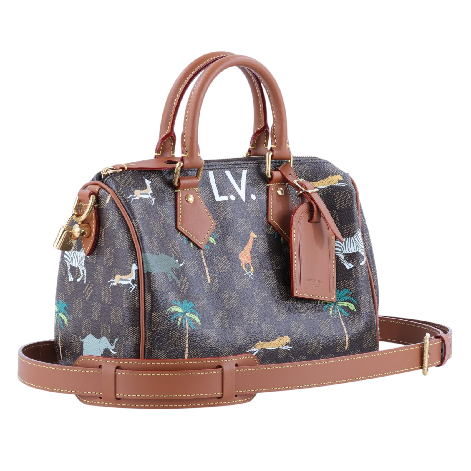 路易威登 LOUIS VUITTON Speedy 25 Bandoulière x The Darjeeling Limited 手提包 肩背包 N40857 晶片款  防塵袋/背帶/鎖組