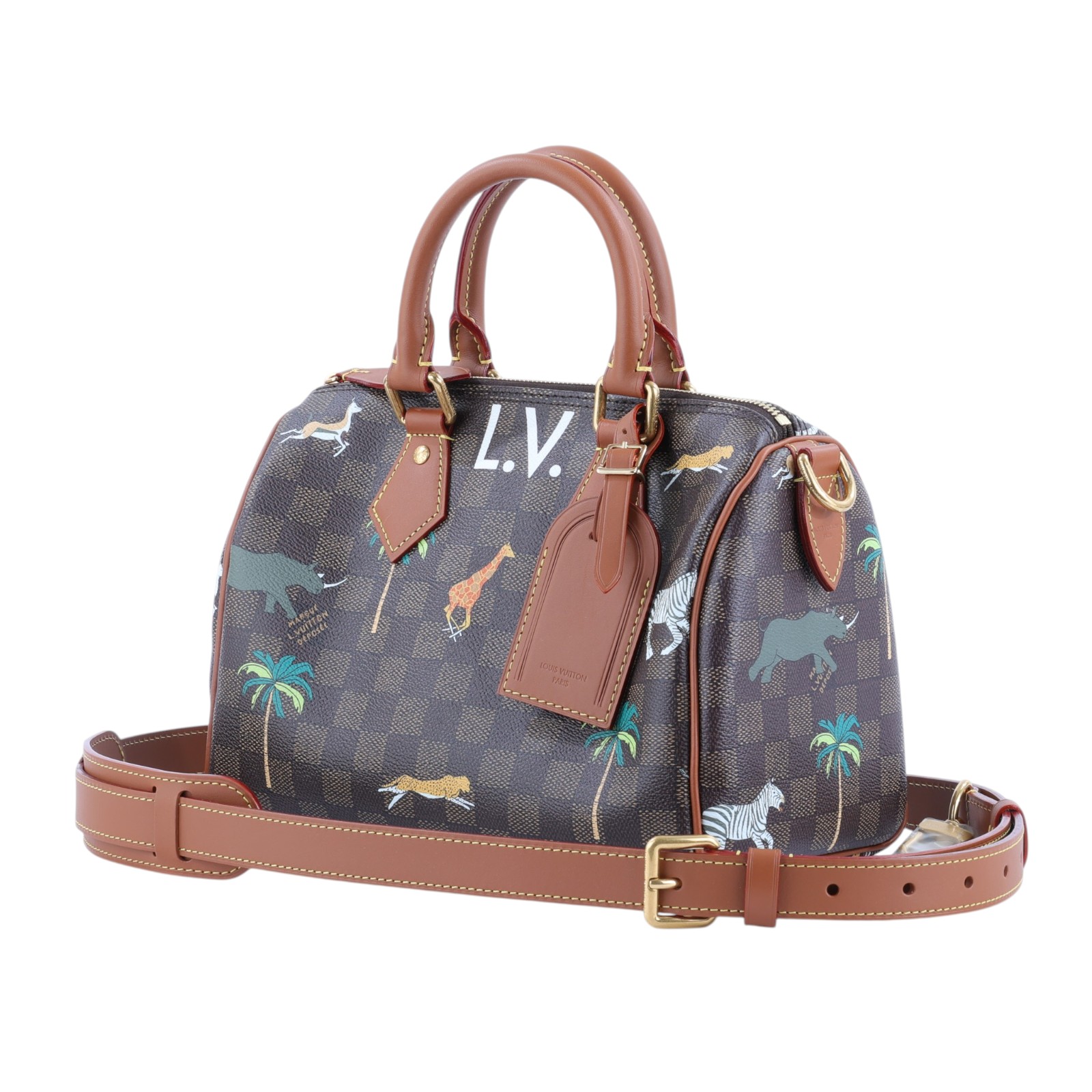 路易威登 LOUIS VUITTON Speedy 25 Bandoulière x The Darjeeling Limited 手提包 肩背包 N40857 晶片款  防塵袋/背帶/鎖組