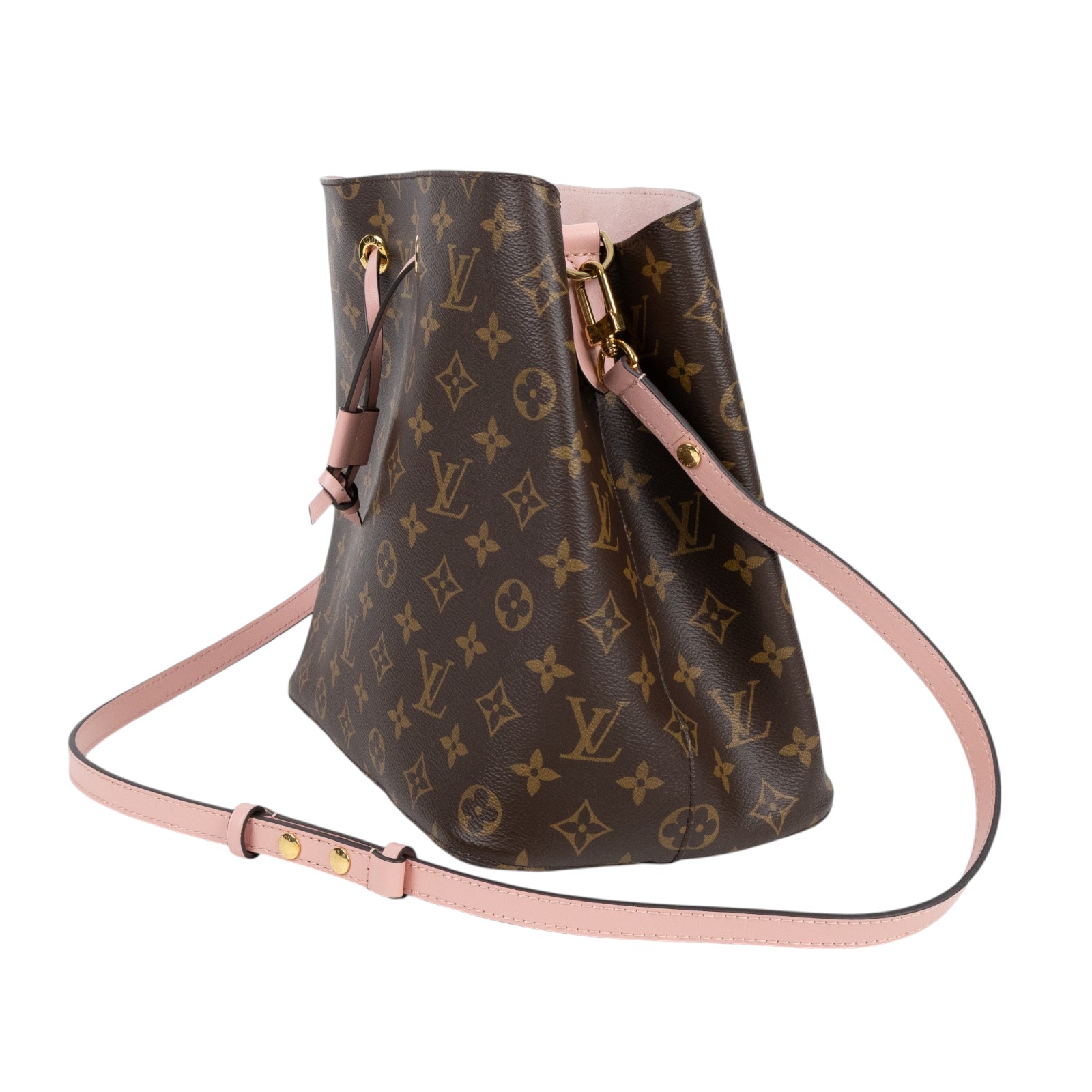 路易威登 LOUIS VUITTON NéoNoé MM 經典帆布 肩背 水桶包 粉紅色 M44022 原花拼粉NEONOE 背帶