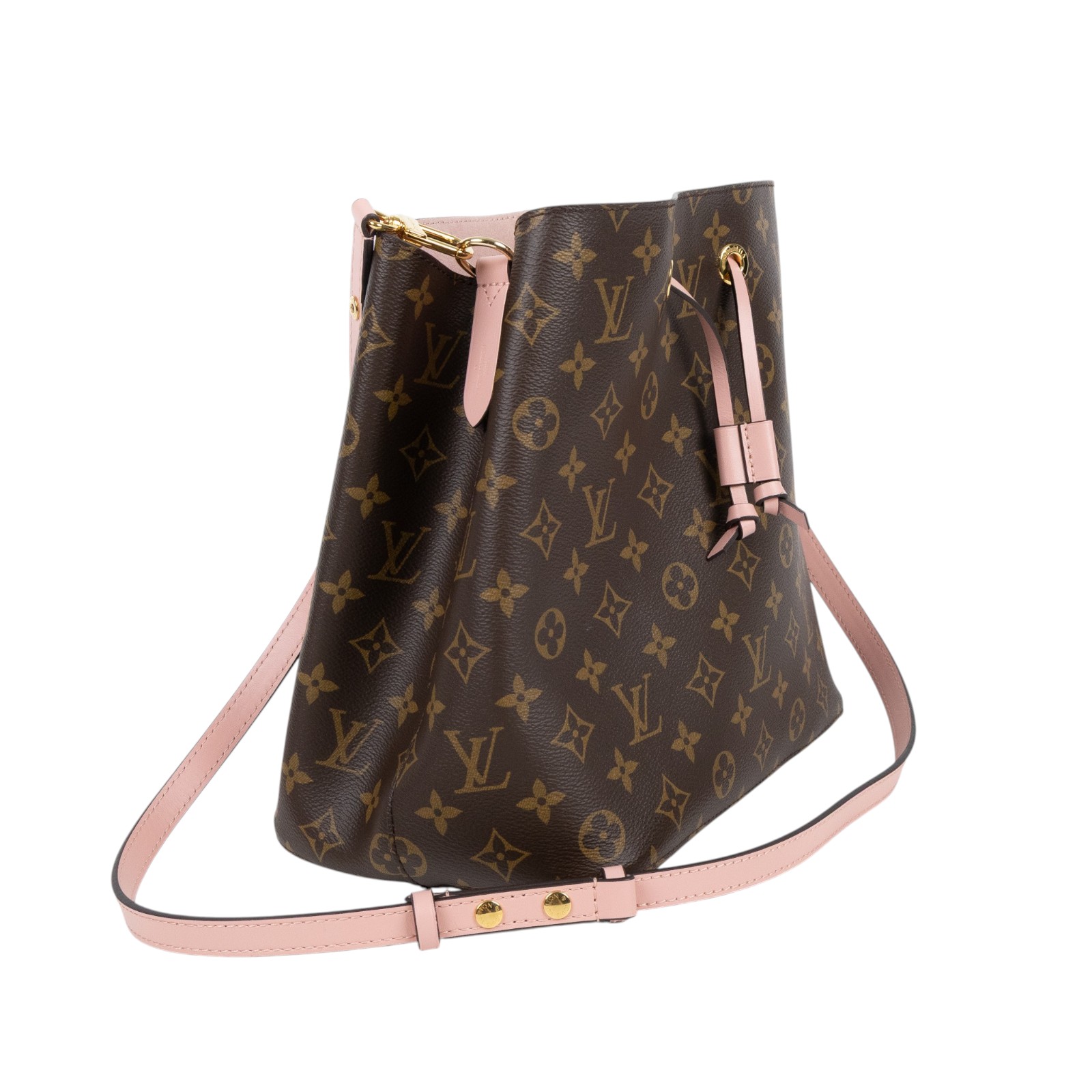 路易威登 LOUIS VUITTON NéoNoé MM 經典帆布 肩背 水桶包 粉紅色 M44022 原花拼粉NEONOE 背帶