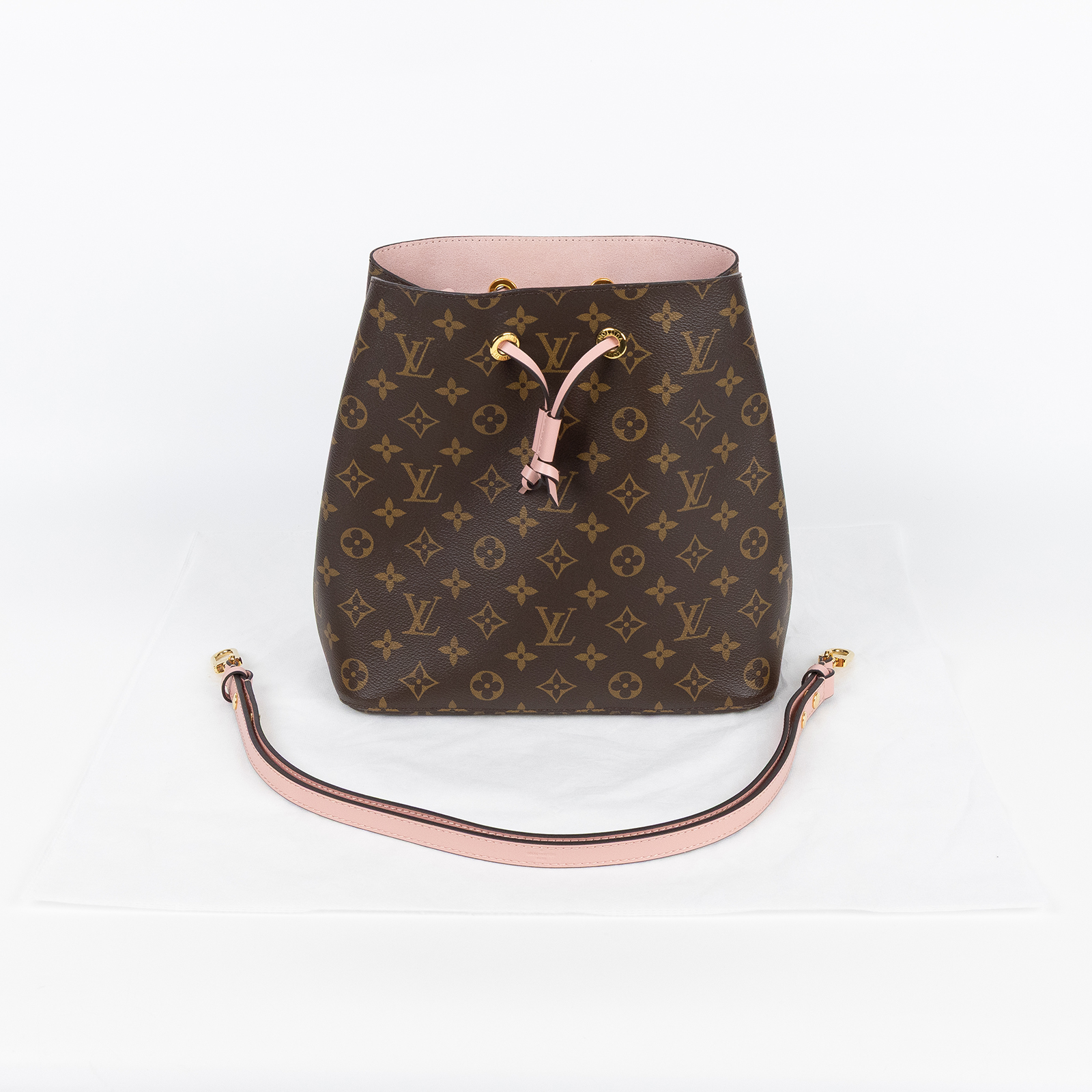路易威登 LOUIS VUITTON NéoNoé MM 經典帆布 肩背 水桶包 粉紅色 M44022 原花拼粉NEONOE 背帶