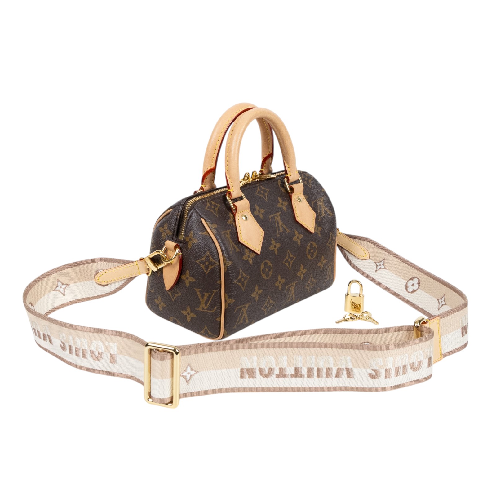 路易威登 LOUIS VUITTON Speedy Bandoulière 20 米色 帆布 手提 斜背 波士頓包 M46222 晶片款  防塵袋/背帶/鎖組