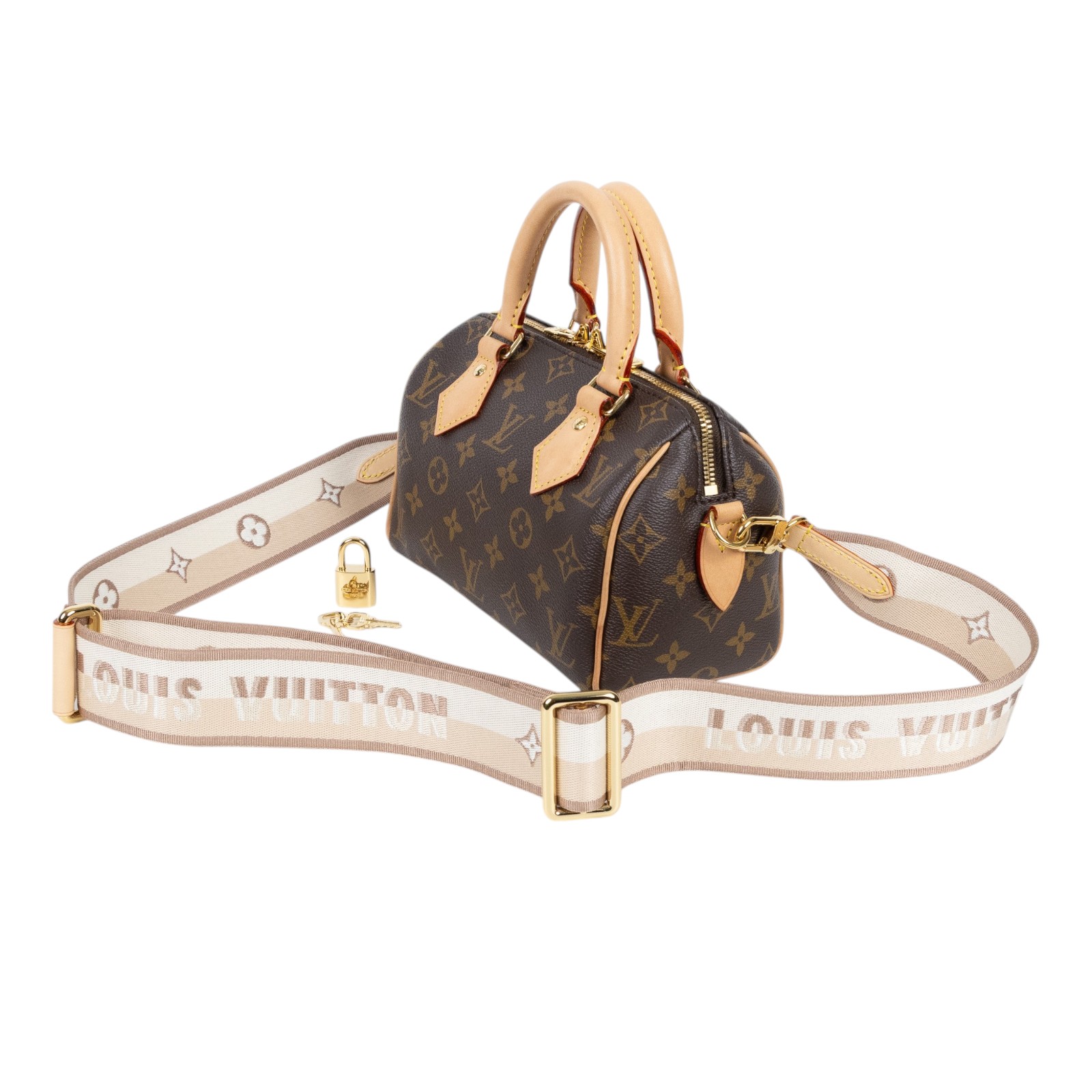 路易威登 LOUIS VUITTON Speedy Bandoulière 20 米色 帆布 手提 斜背 波士頓包 M46222 晶片款  防塵袋/背帶/鎖組