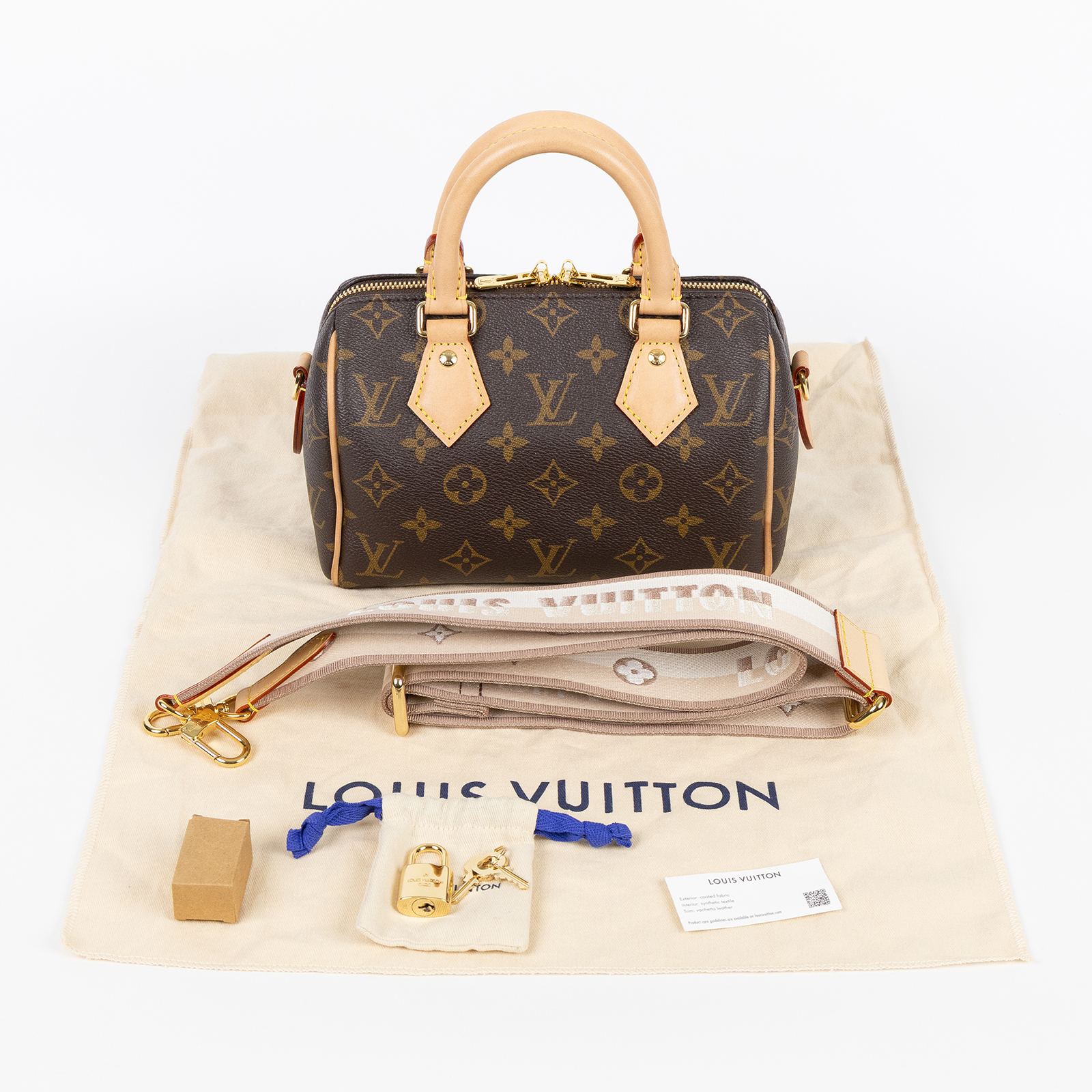路易威登 LOUIS VUITTON Speedy Bandoulière 20 米色 帆布 手提 斜背 波士頓包 M46222 晶片款  防塵袋/背帶/鎖組