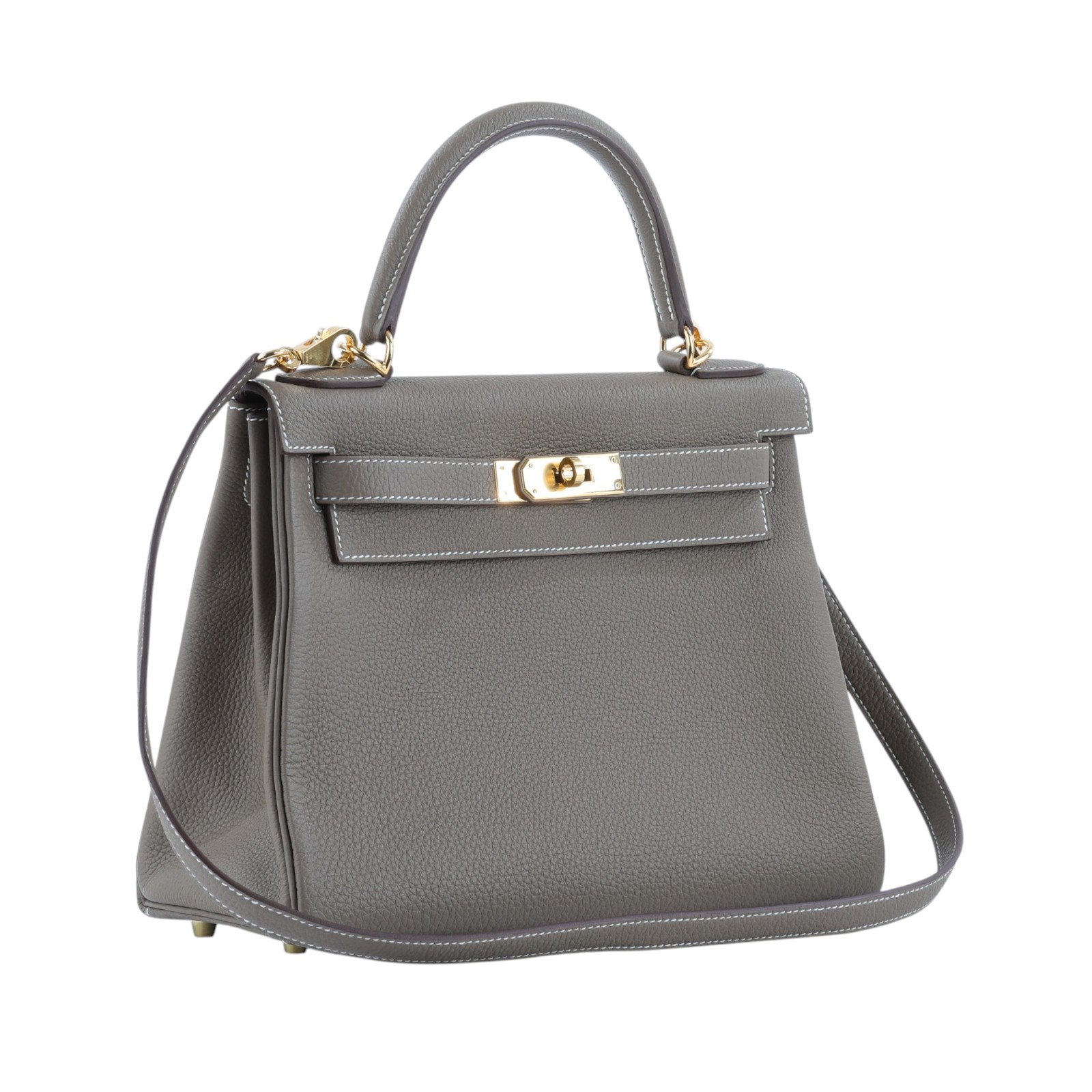 愛馬仕 Hermes Kelly Bag 凱莉包 28 金色五金 大象灰 H027630CC18 /U刻  原廠盒子/防塵袋/背帶/鎖組/雨衣