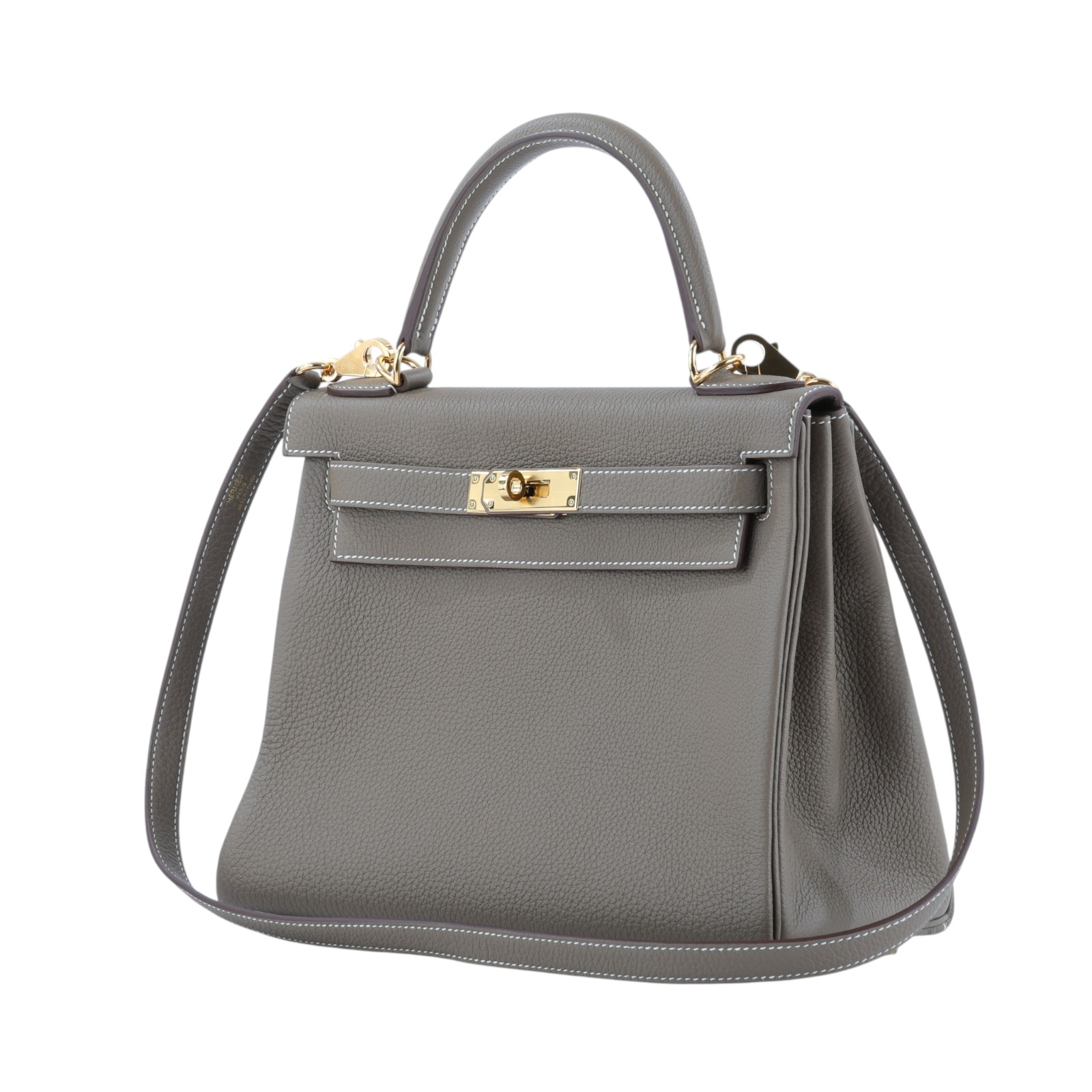 愛馬仕 Hermes Kelly Bag 凱莉包 28 金色五金 大象灰 H027630CC18 /U刻  原廠盒子/防塵袋/背帶/鎖組/雨衣