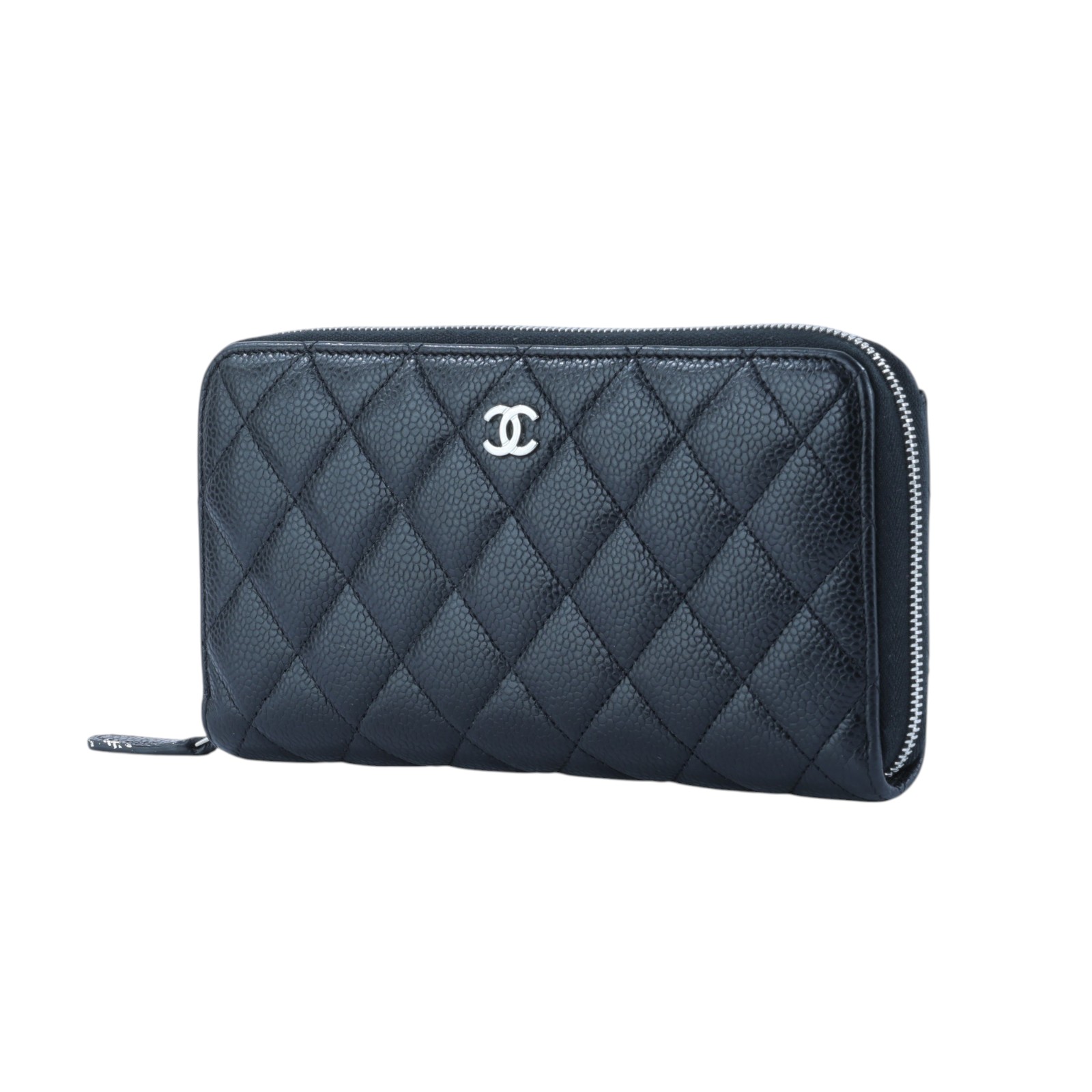 香奈兒 CHANEL CC LOGO 經典拉鍊長夾 粒紋小牛皮 AP0242 晶片款 黑荔枝拉鍊長夾 無附屬品