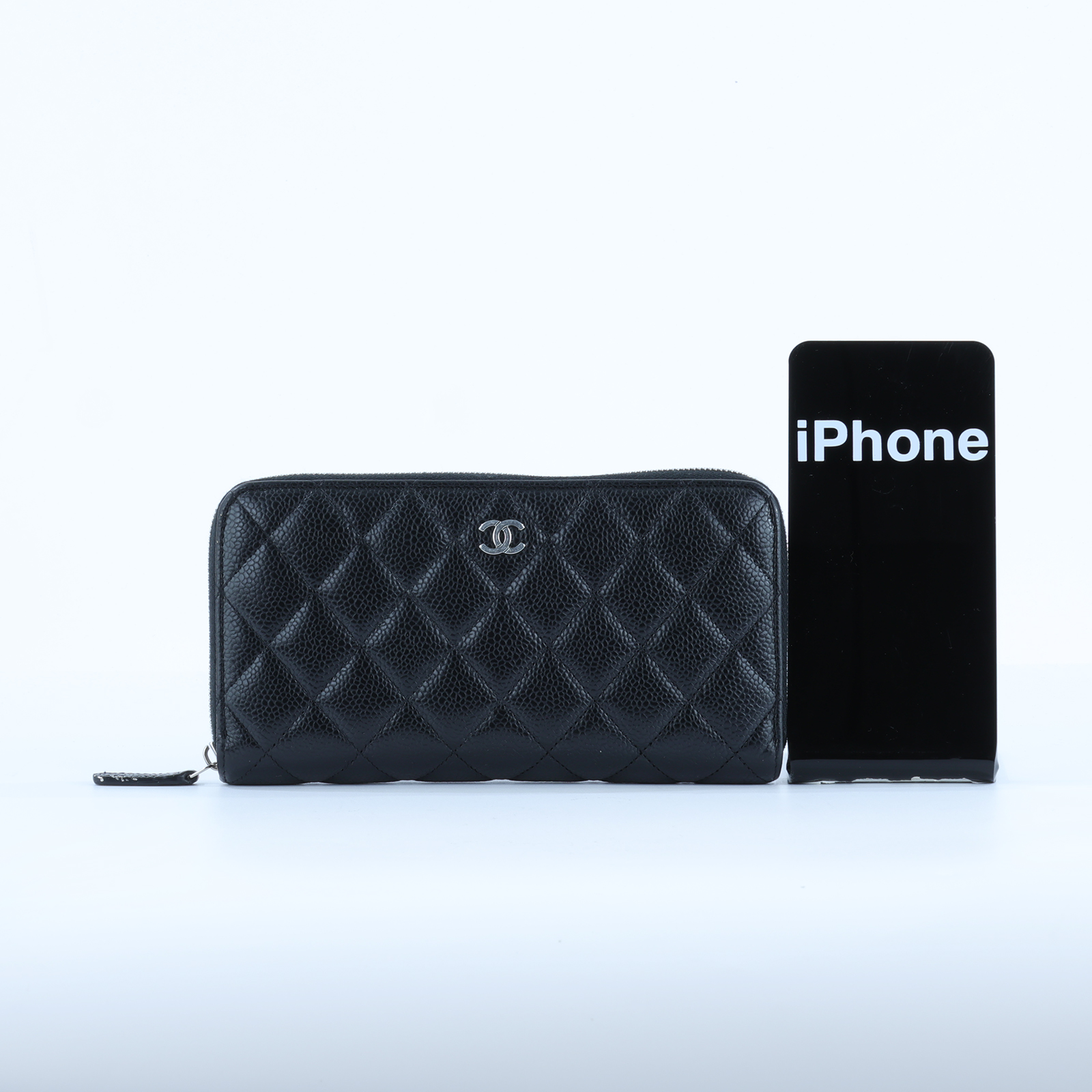 香奈兒 CHANEL CC LOGO 經典拉鍊長夾 粒紋小牛皮 AP0242 晶片款 黑荔枝拉鍊長夾 無附屬品