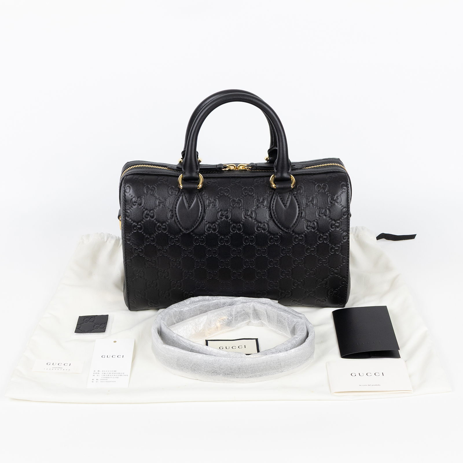 古馳 GUCCI Signature 手提包 肩背包 斜背包 旅行袋 453573 DMT1G 黑G紋波士頓包 防塵袋/背帶