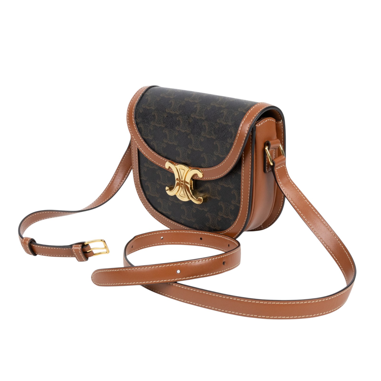 思琳 CELINE 標誌印花 牛皮革 Besace Clea 斜背 肩背 馬鞍包 110962BZ4 原花Teen Besace 無附屬品