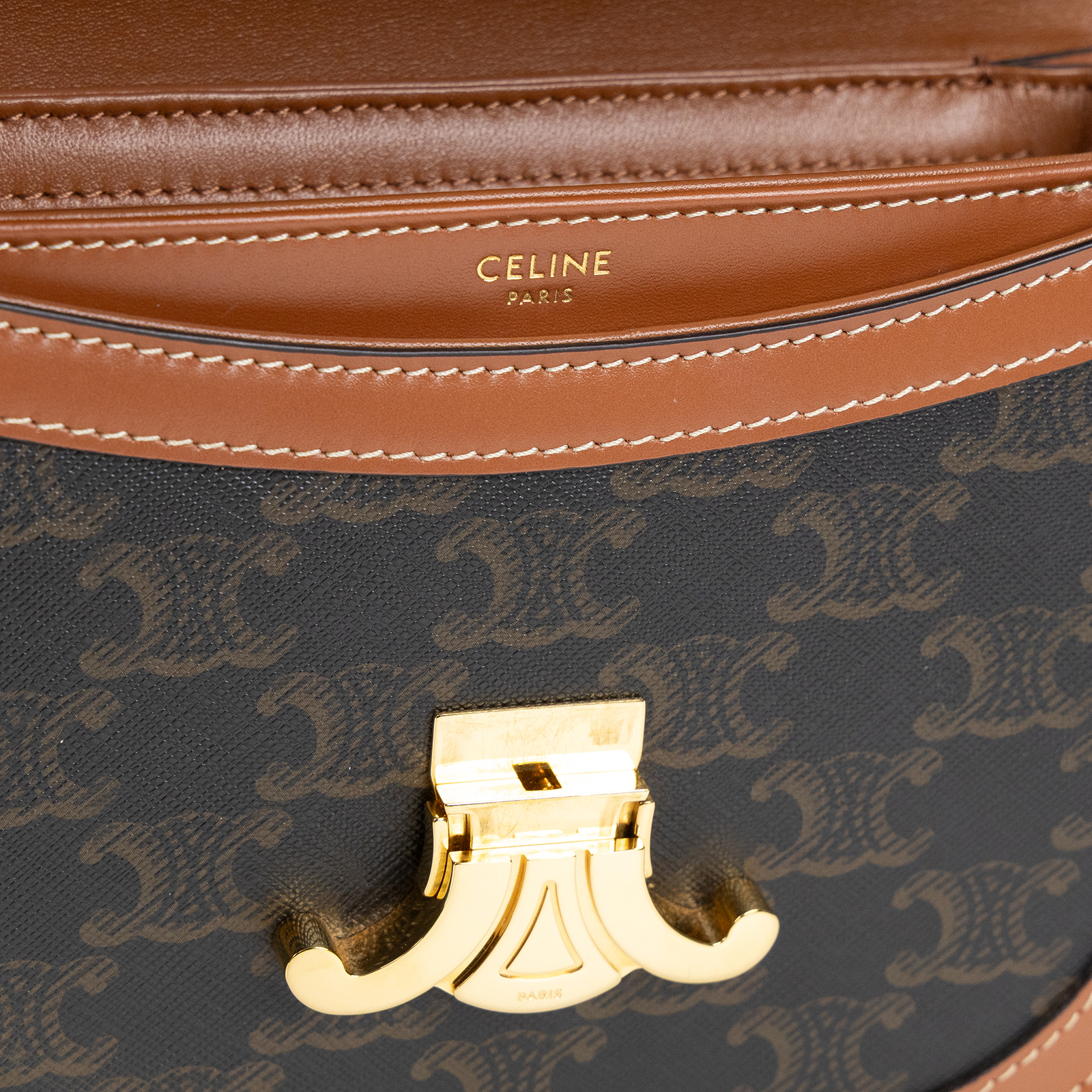 思琳 CELINE 標誌印花 牛皮革 Besace Clea 斜背 肩背 馬鞍包 110962BZ4 原花Teen Besace 無附屬品