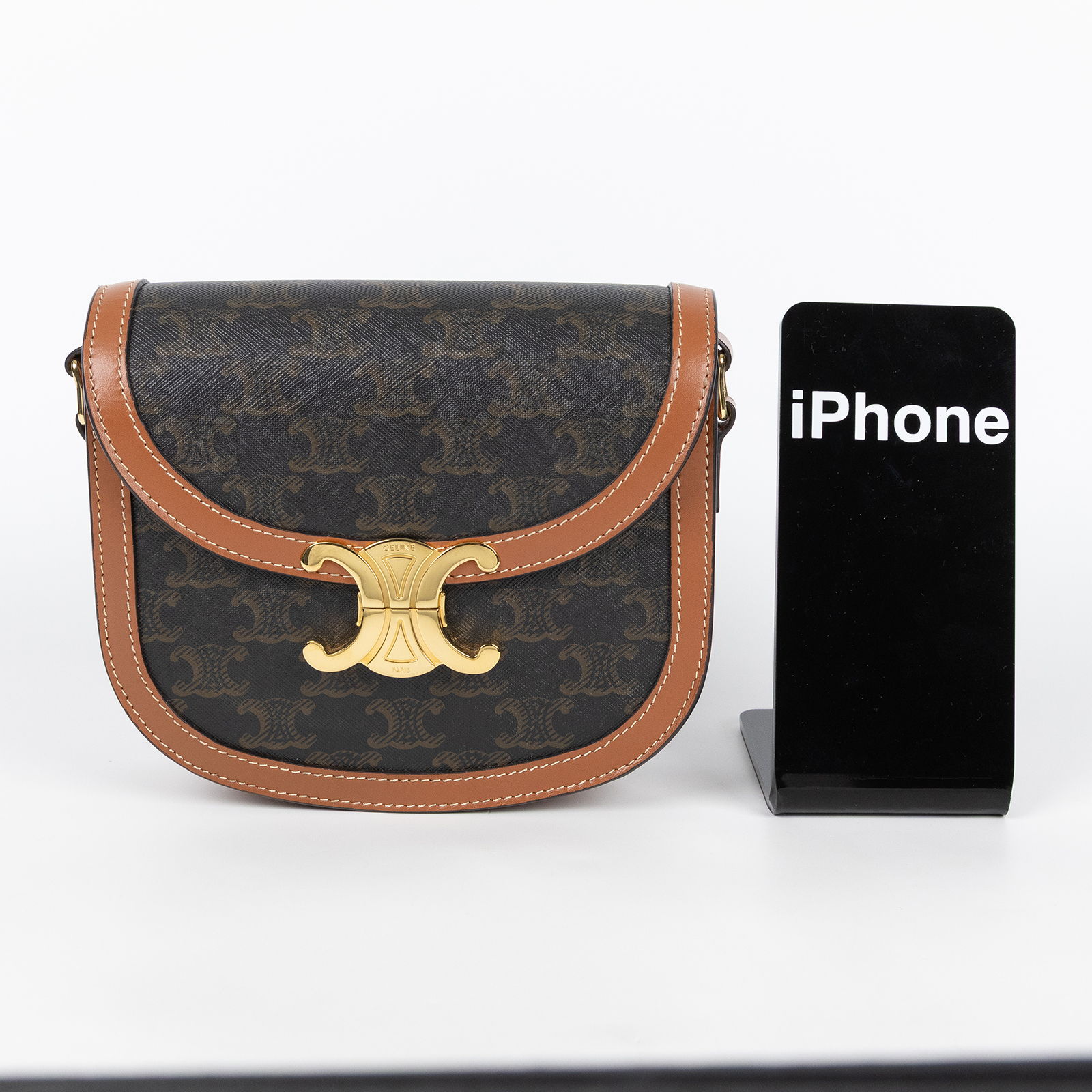 思琳 CELINE 標誌印花 牛皮革 Besace Clea 斜背 肩背 馬鞍包 110962BZ4 原花Teen Besace 無附屬品