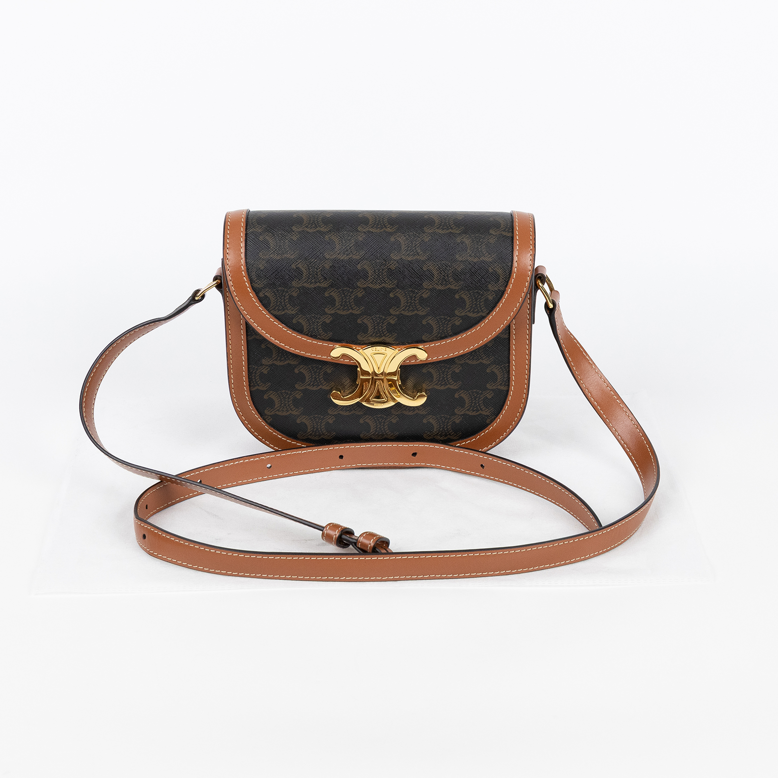 思琳 CELINE 標誌印花 牛皮革 Besace Clea 斜背 肩背 馬鞍包 110962BZ4 原花Teen Besace 無附屬品