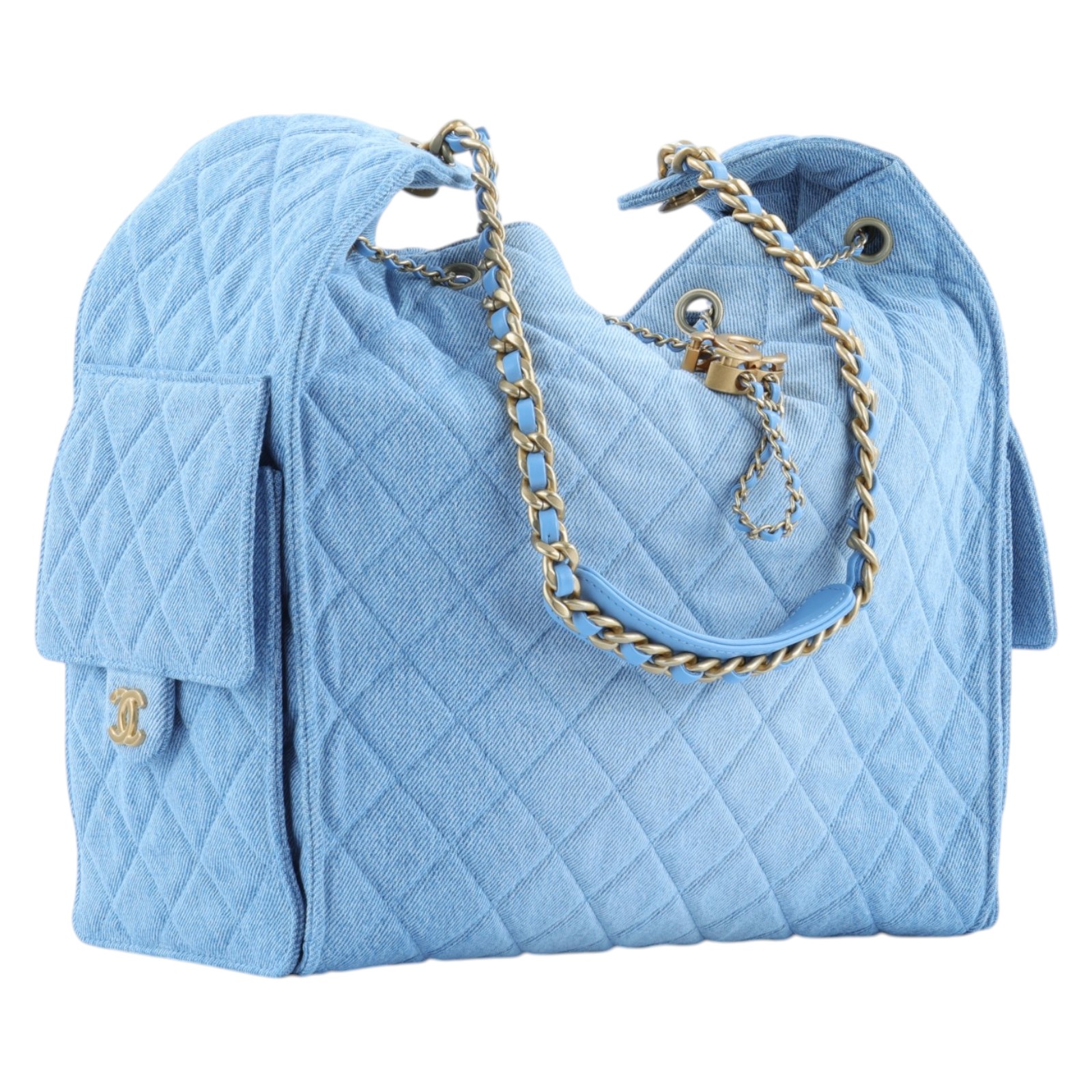 香奈兒 CHANEL 2025 春夏 25 大型包 AS5553_DENIM 晶片款 淺藍丹寧大型25包 防塵袋