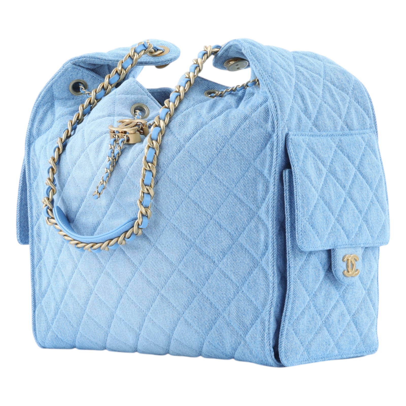 香奈兒 CHANEL 2025 春夏 25 大型包 AS5553_DENIM 晶片款 淺藍丹寧大型25包 防塵袋